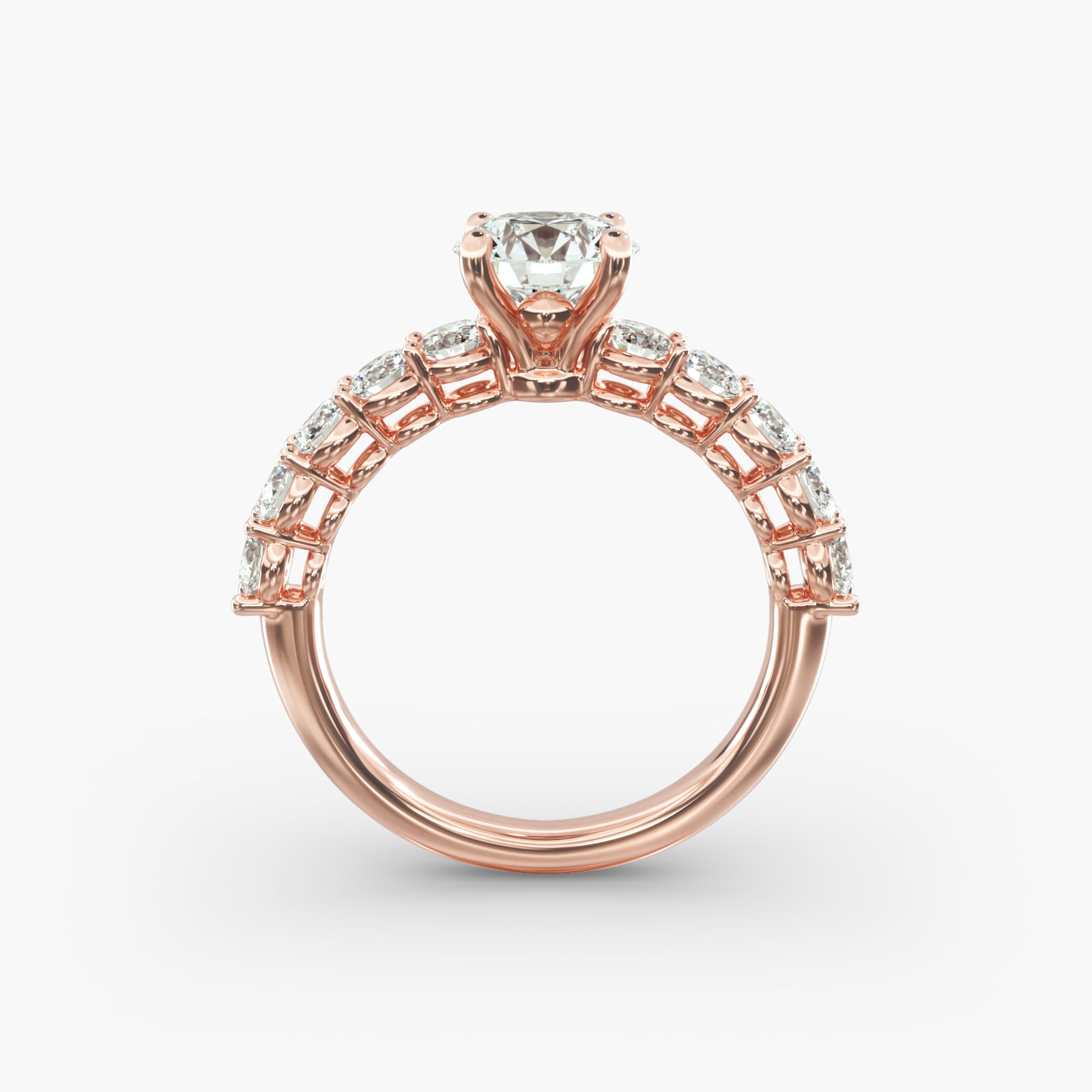 Prong Set Side Stone Diamond Engagement Ring In 14K Rose Gold