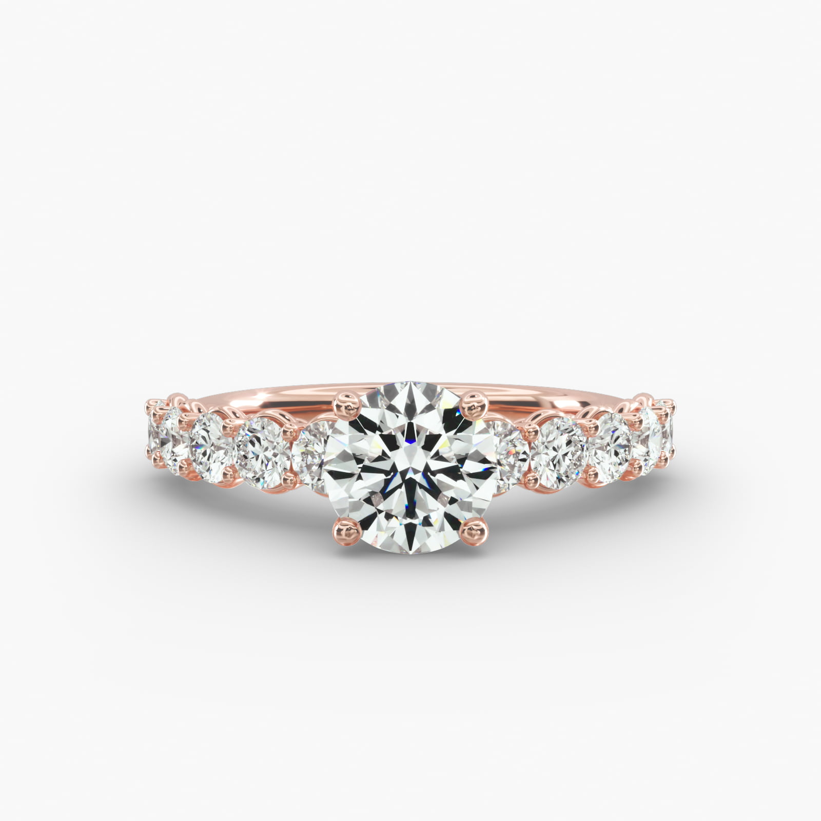 Prong Set Side Stone Diamond Engagement Ring In 14K Rose Gold