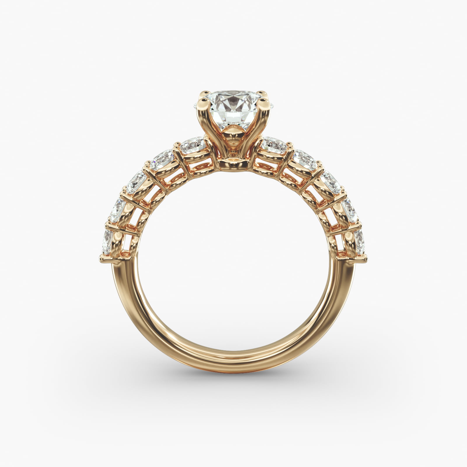 Prong Set Side Stone Diamond Engagement Ring In 14K Yellow Gold