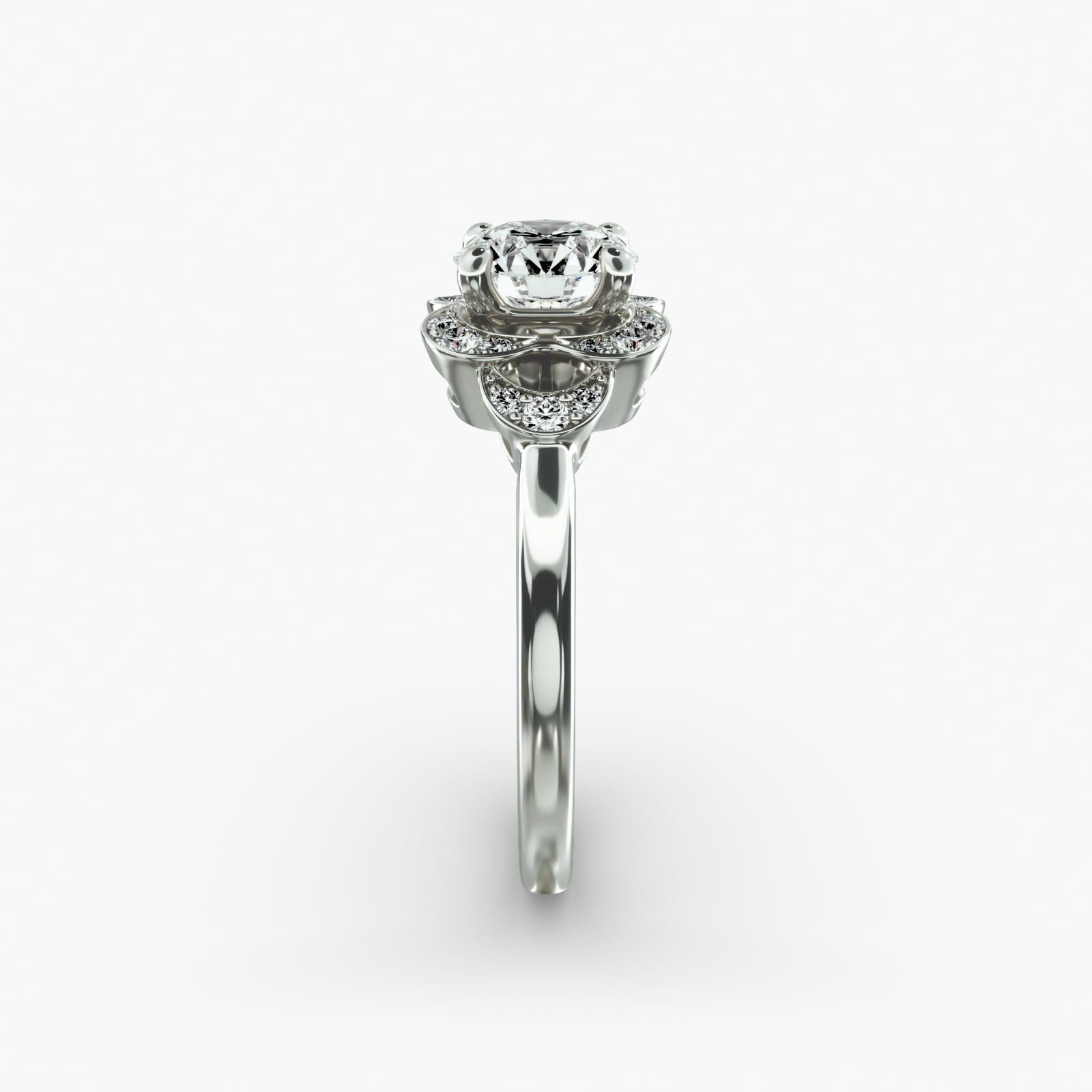 Art Deco Inspired Flower Halo Vintage-Style Engagement Ring In 14K White Gold