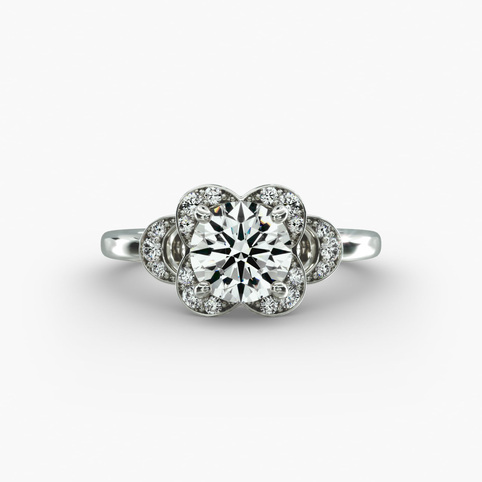 Art Deco Inspired Flower Halo Vintage-Style Engagement Ring In 14K White Gold