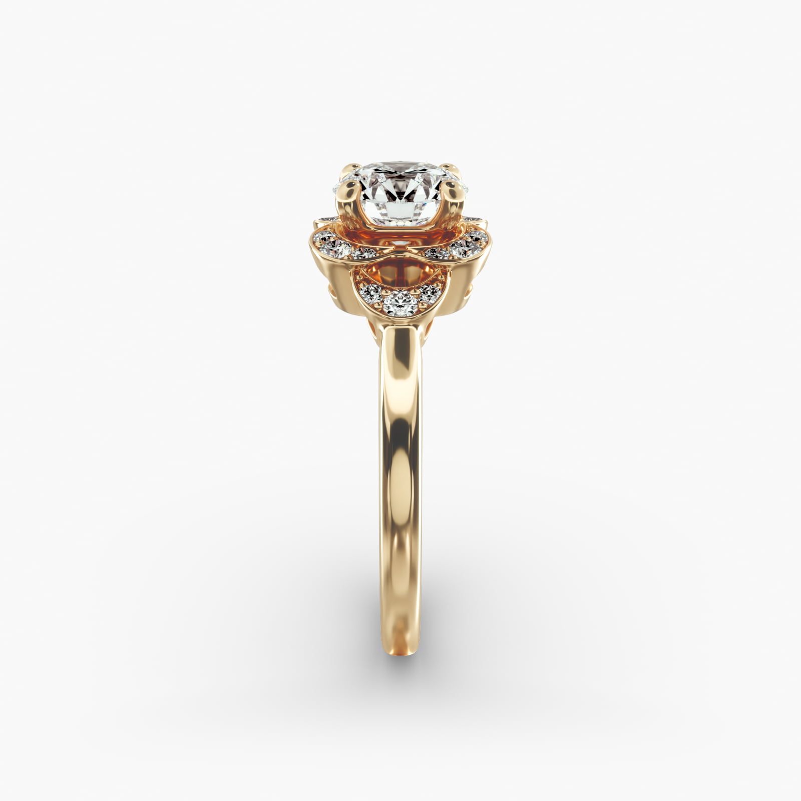 Art Deco Inspired Flower Halo Vintage-Style Engagement Ring In 14K Yellow Gold
