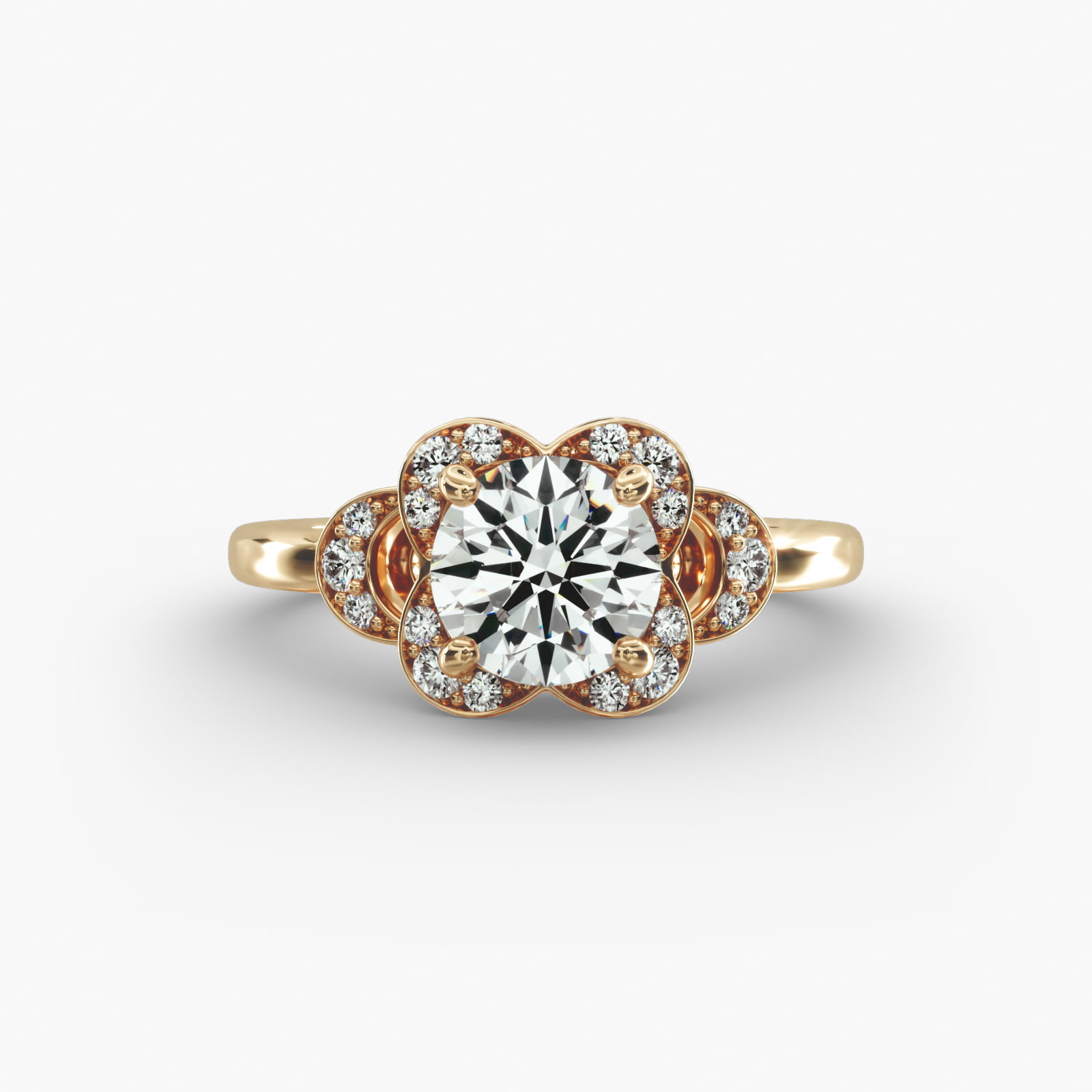 Art Deco Inspired Flower Halo Vintage-Style Engagement Ring In 14K Yellow Gold