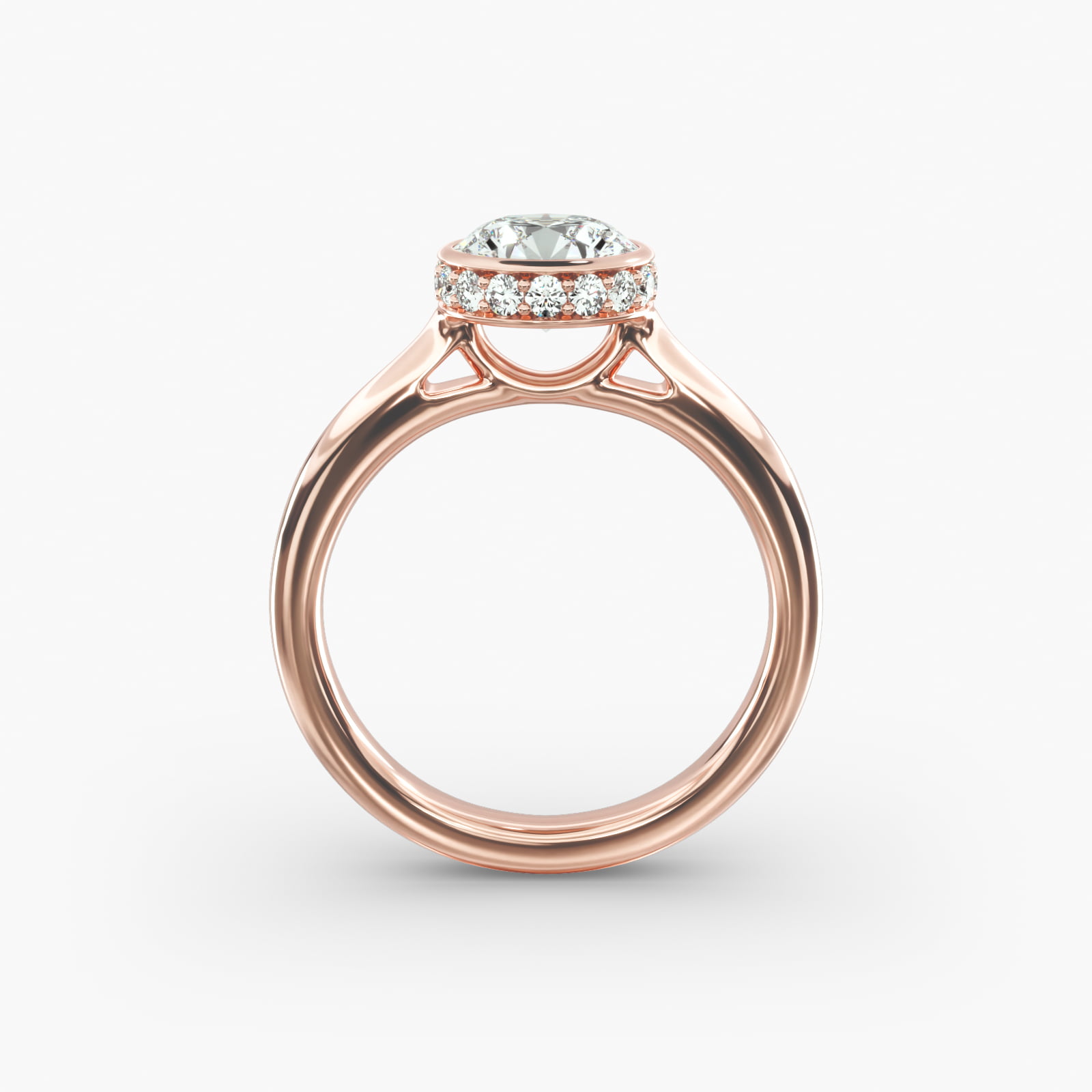 Pavé Crown Bezel Solitaire Engagement Ring In 14K Rose Gold
