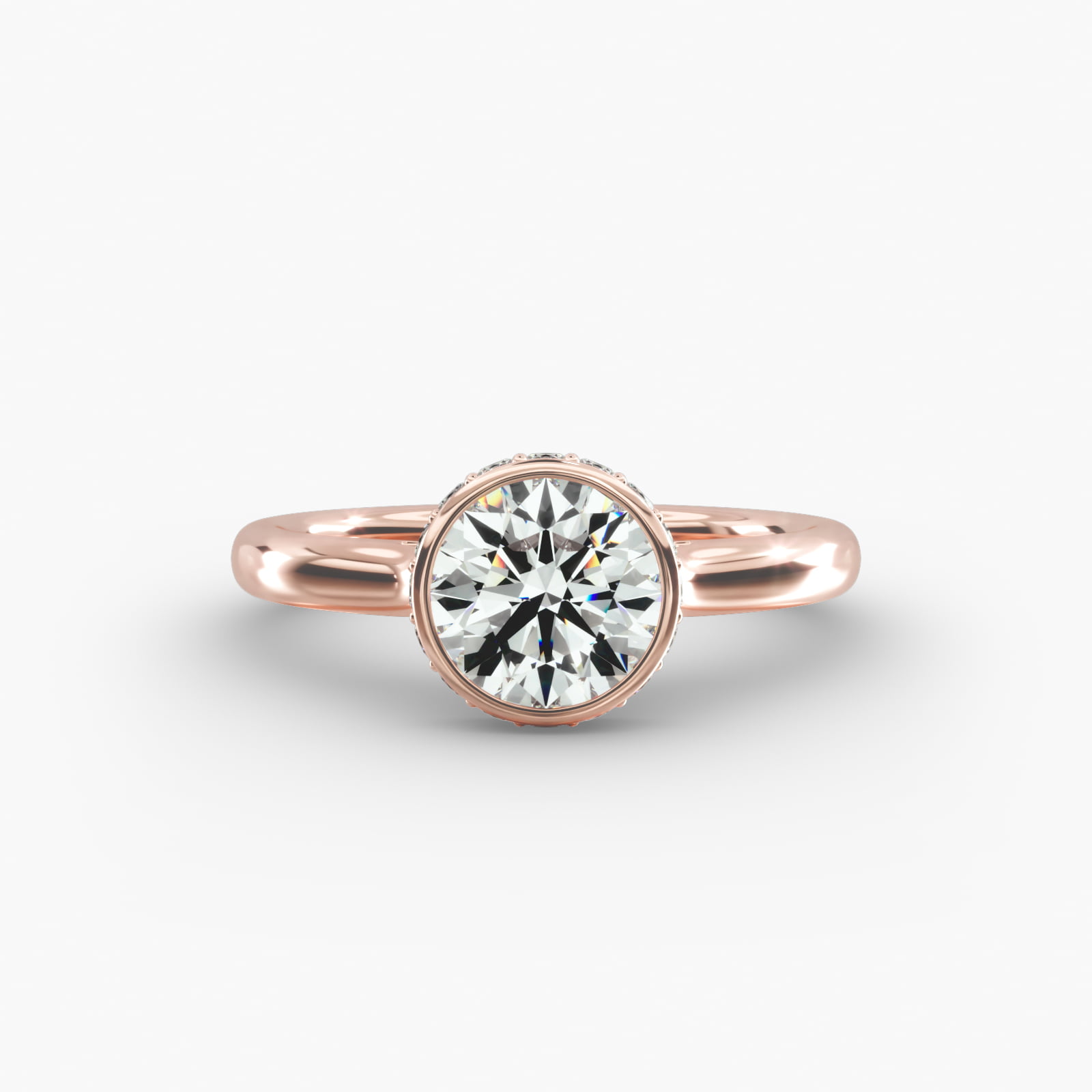 Pavé Crown Bezel Solitaire Engagement Ring In 14K Rose Gold