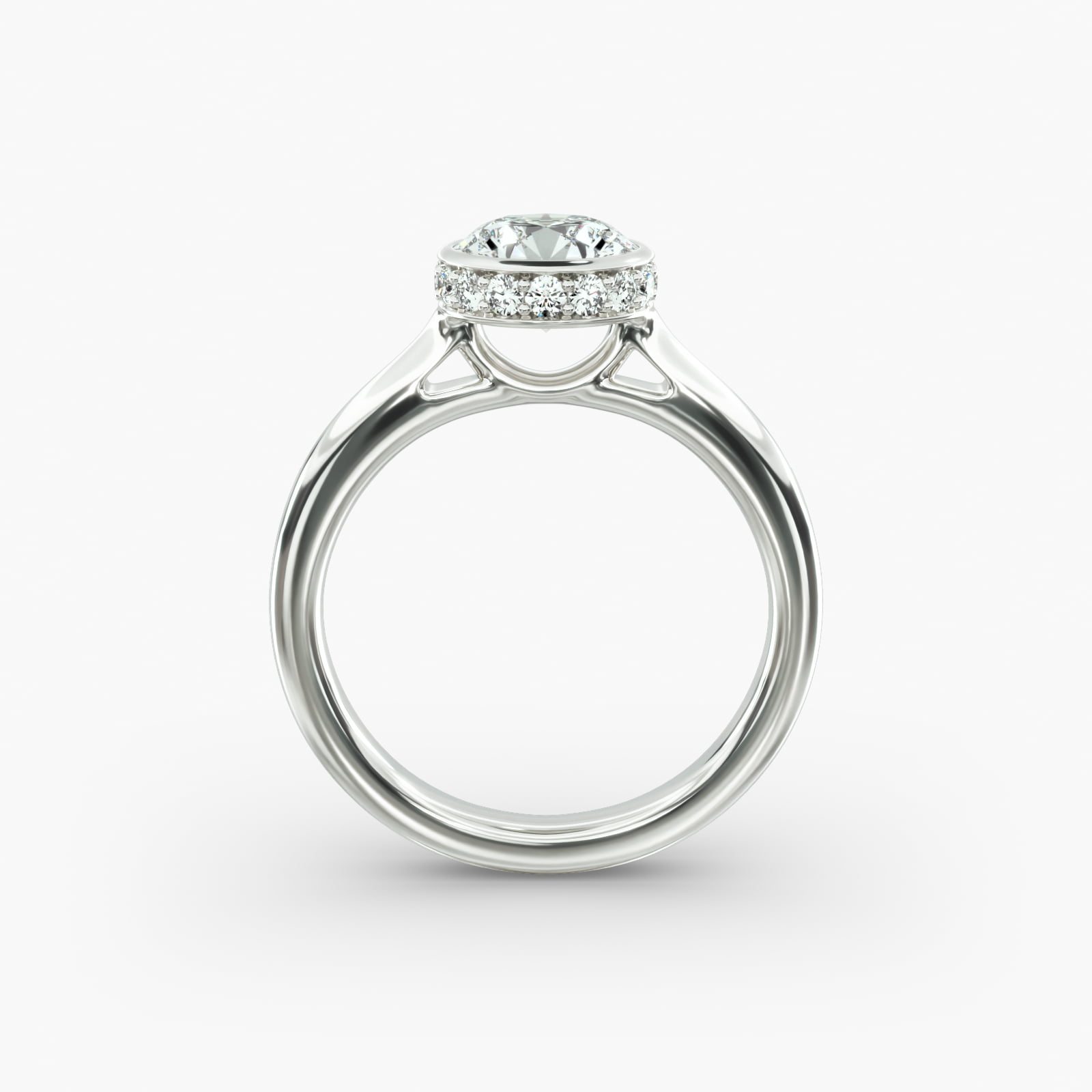 Pavé Crown Bezel Solitaire Engagement Ring In 14K White Gold