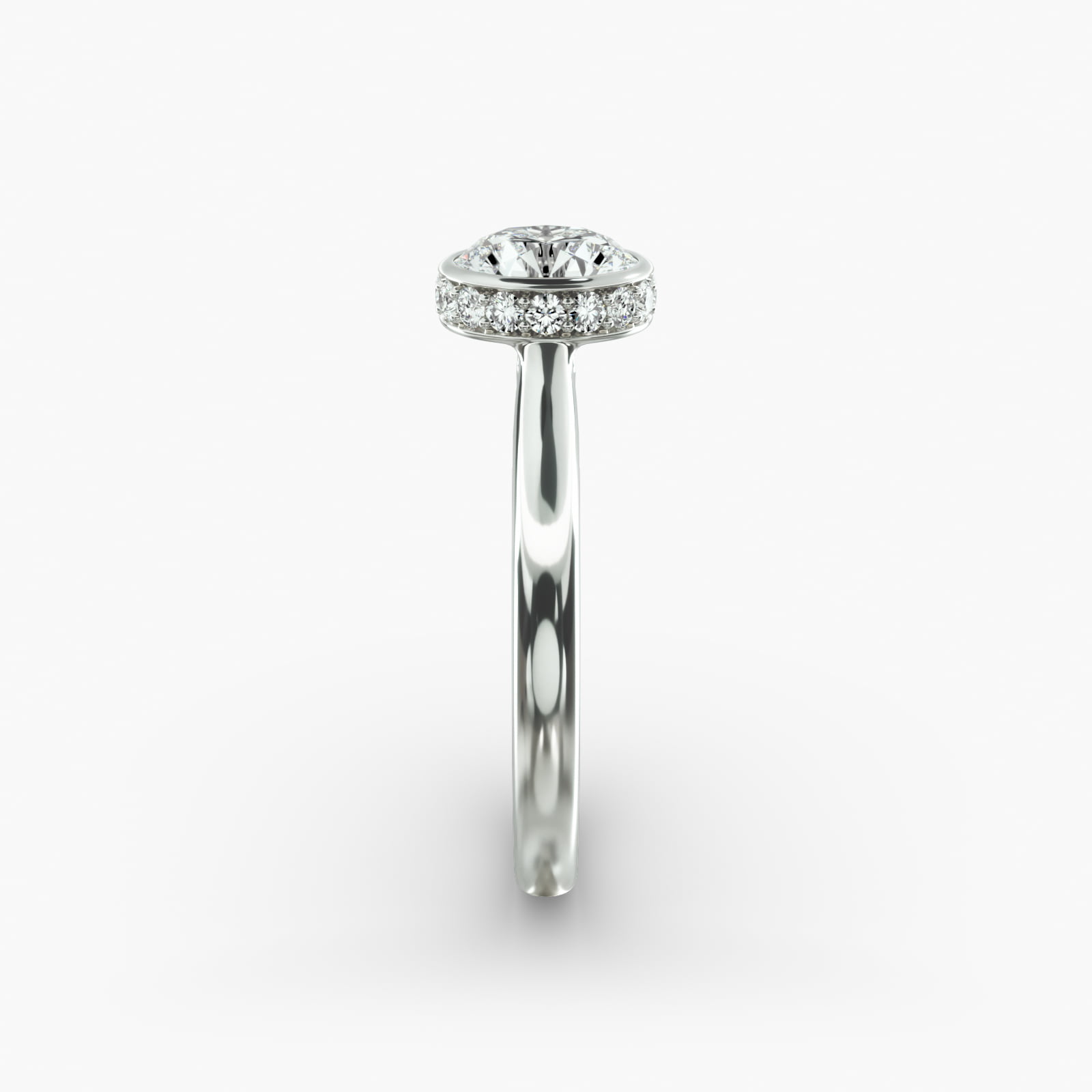 Pavé Crown Bezel Solitaire Engagement Ring In 14K White Gold