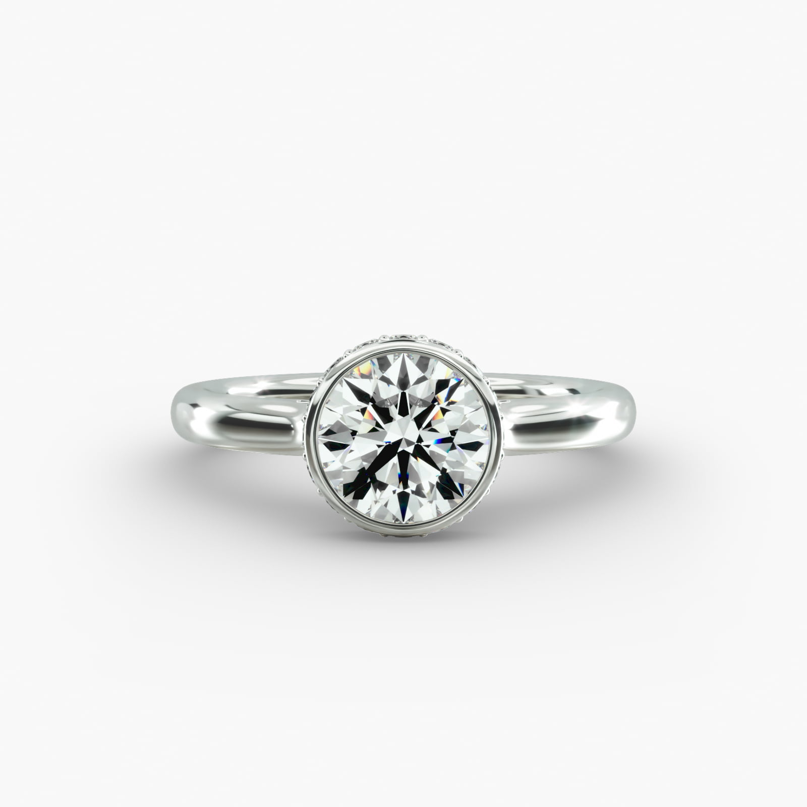 Pavé Crown Bezel Solitaire Engagement Ring In 14K White Gold