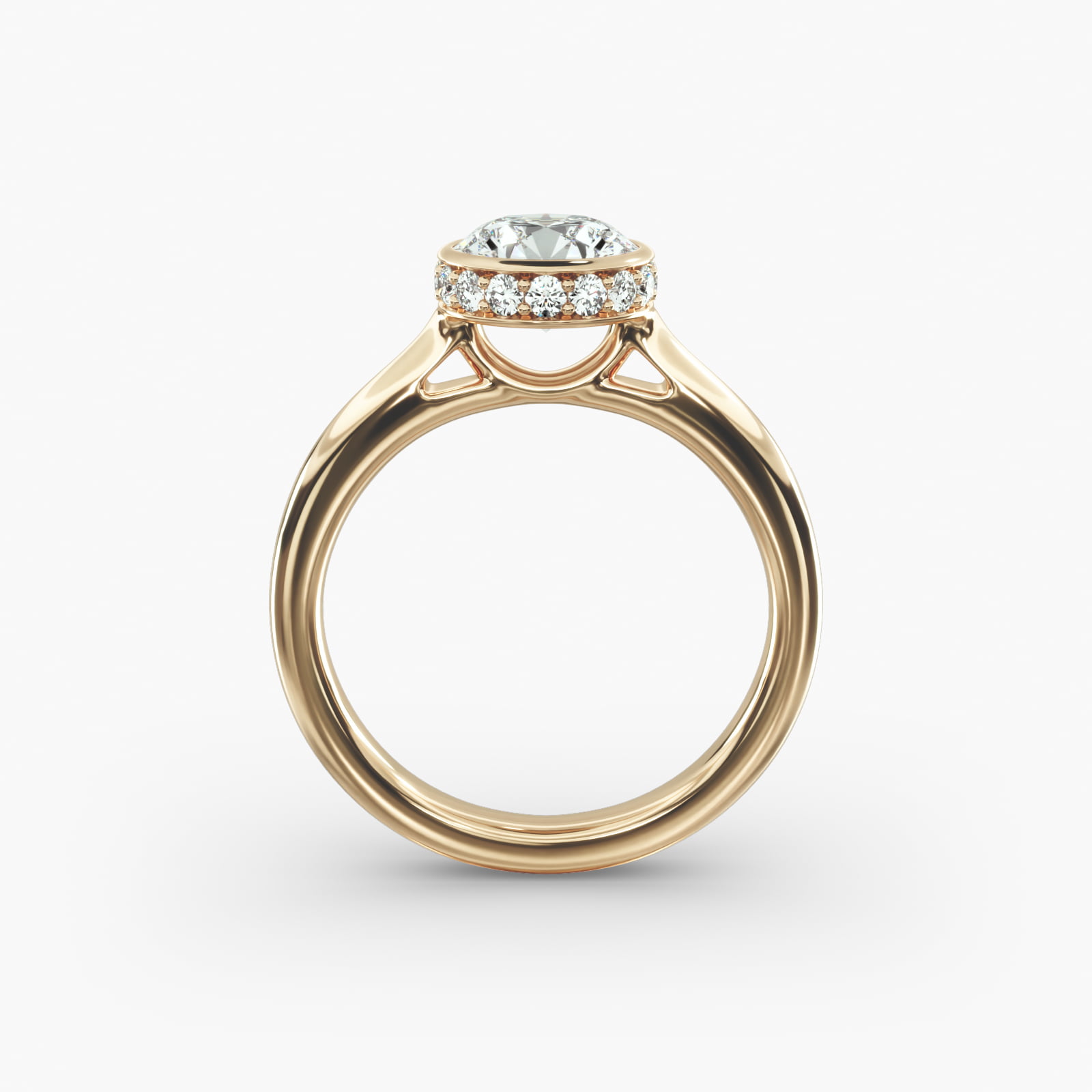 Pavé Crown Bezel Solitaire Engagement Ring In 14K Yellow Gold
