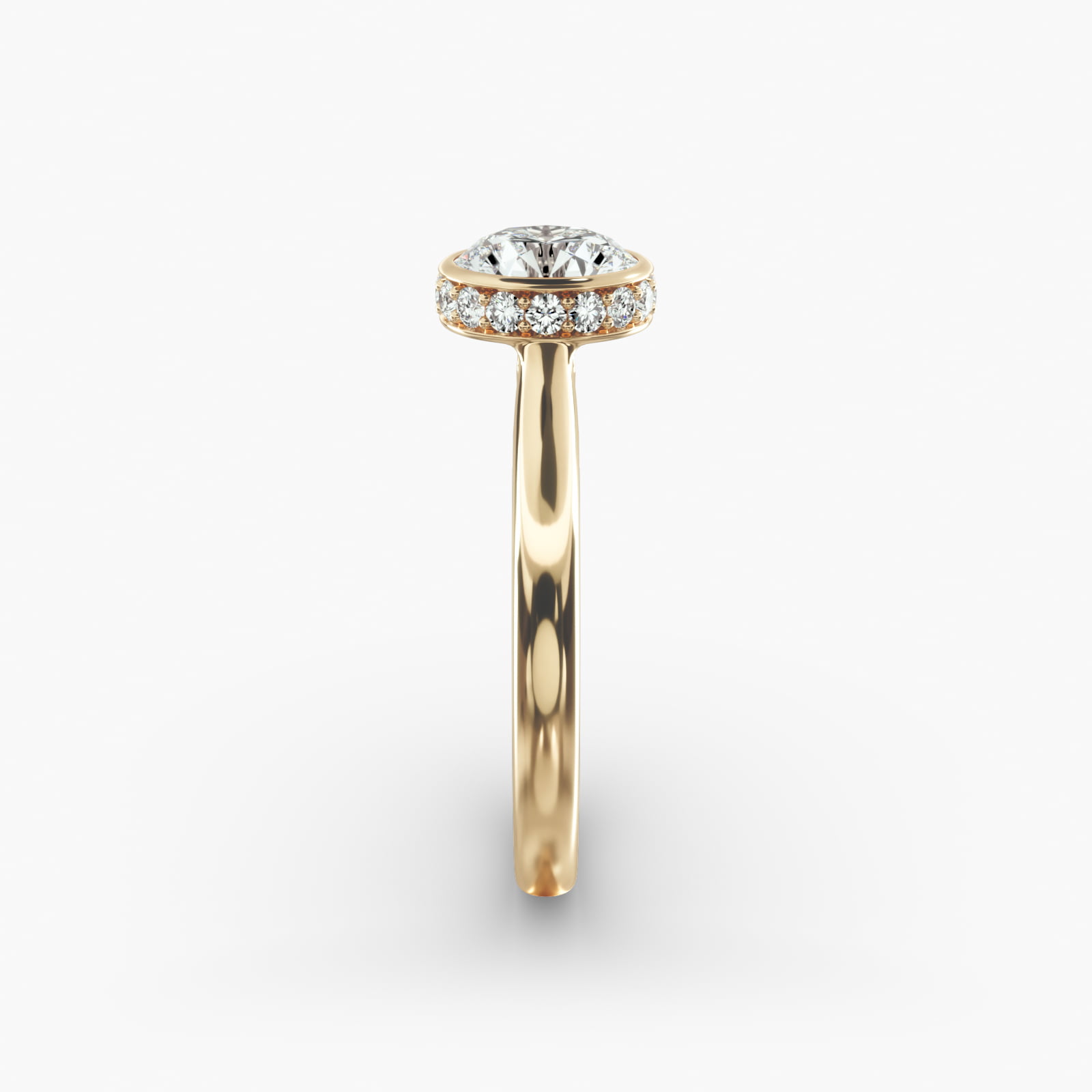 Pavé Crown Bezel Solitaire Engagement Ring In 14K Yellow Gold