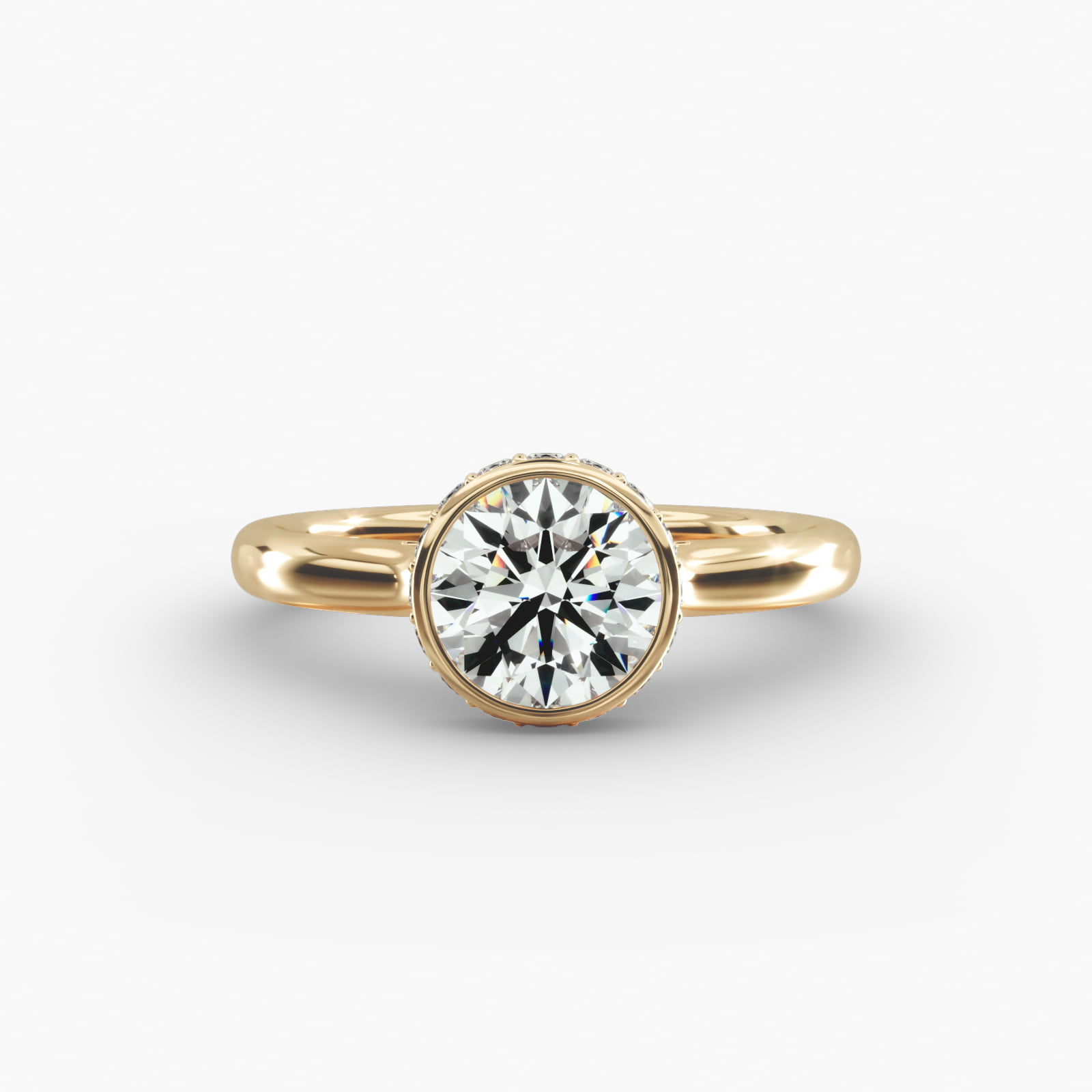 Pavé Crown Bezel Solitaire Engagement Ring In 14K Yellow Gold