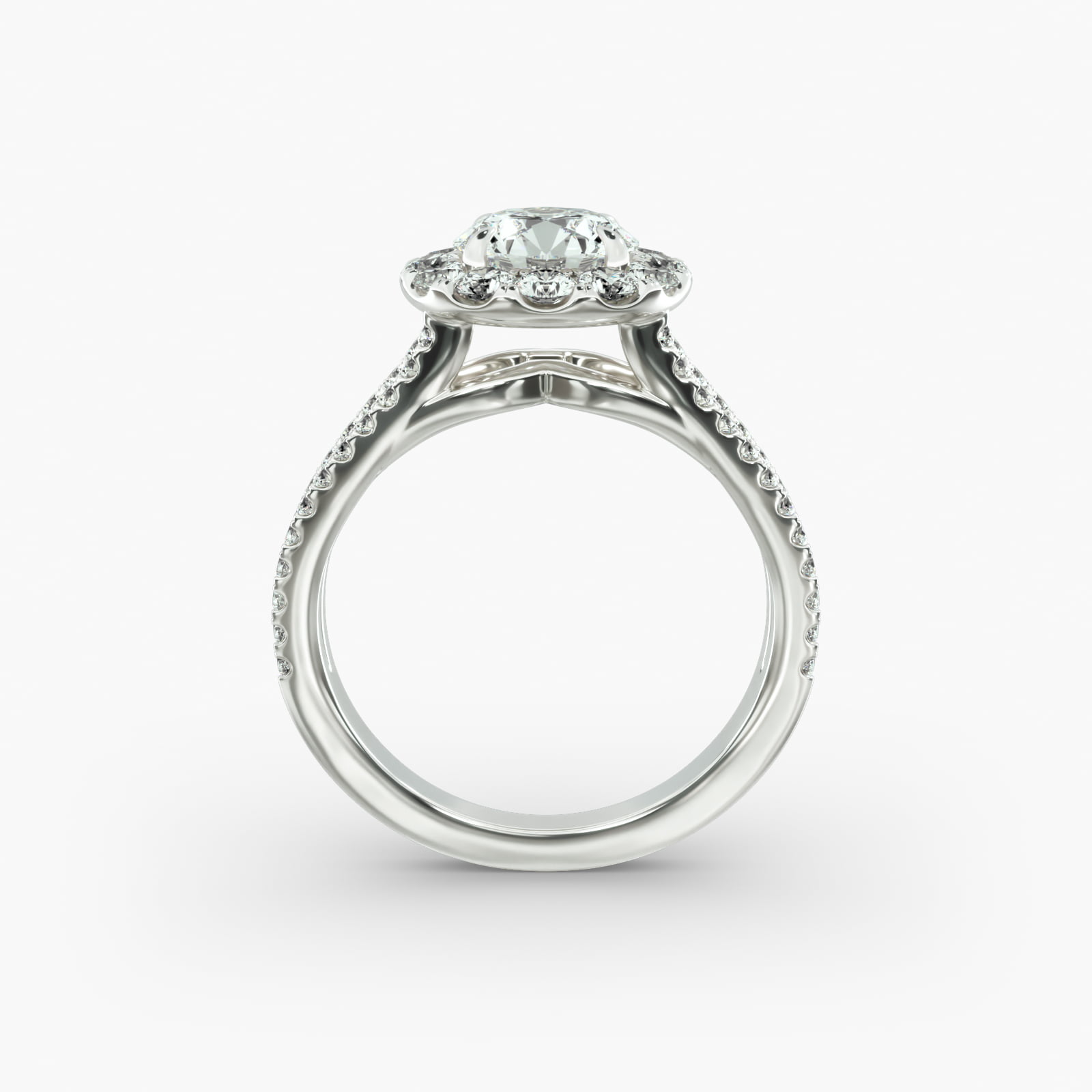 14K White Gold Grande Halo Split Shank Engagement Ring