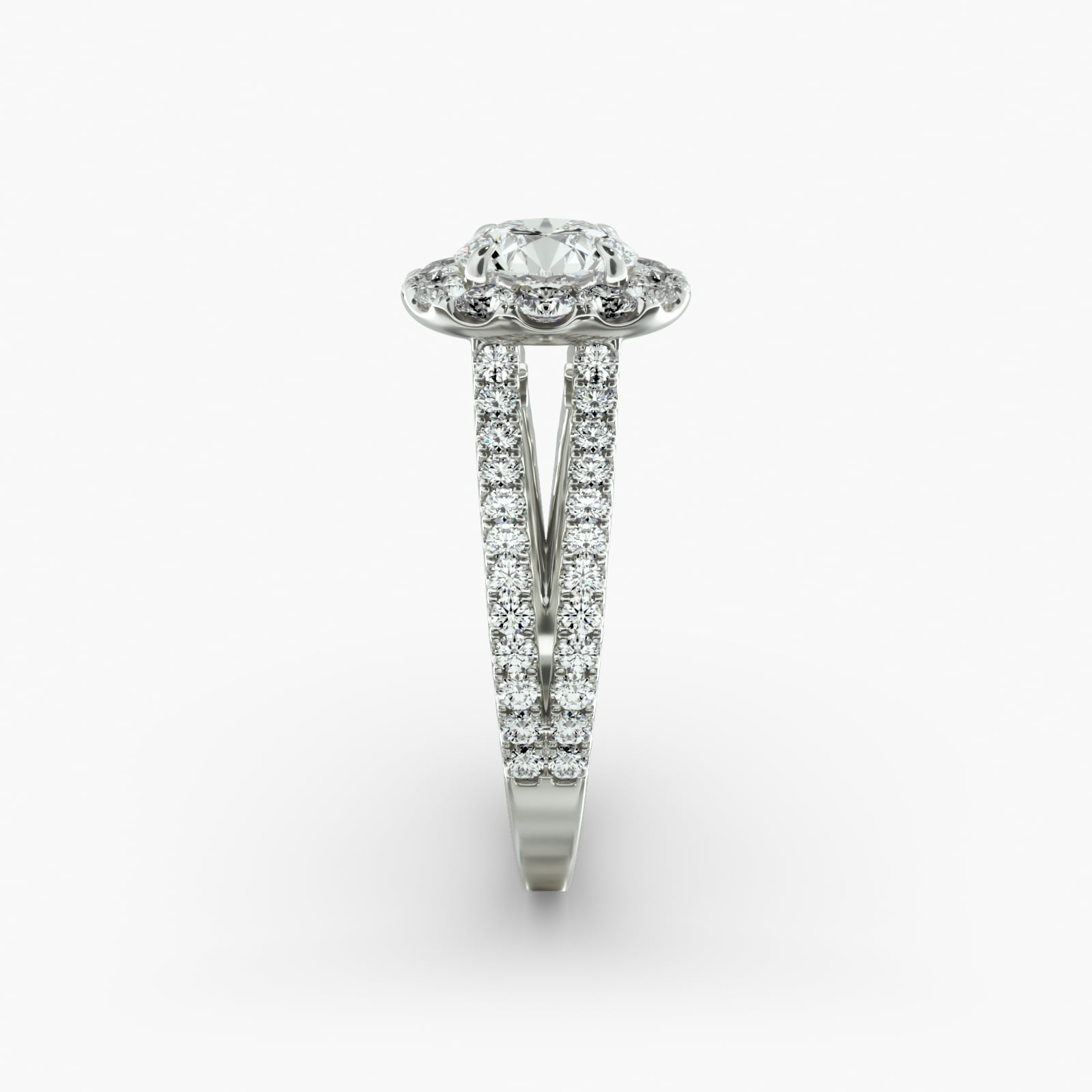 14K White Gold Grande Halo Split Shank Engagement Ring
