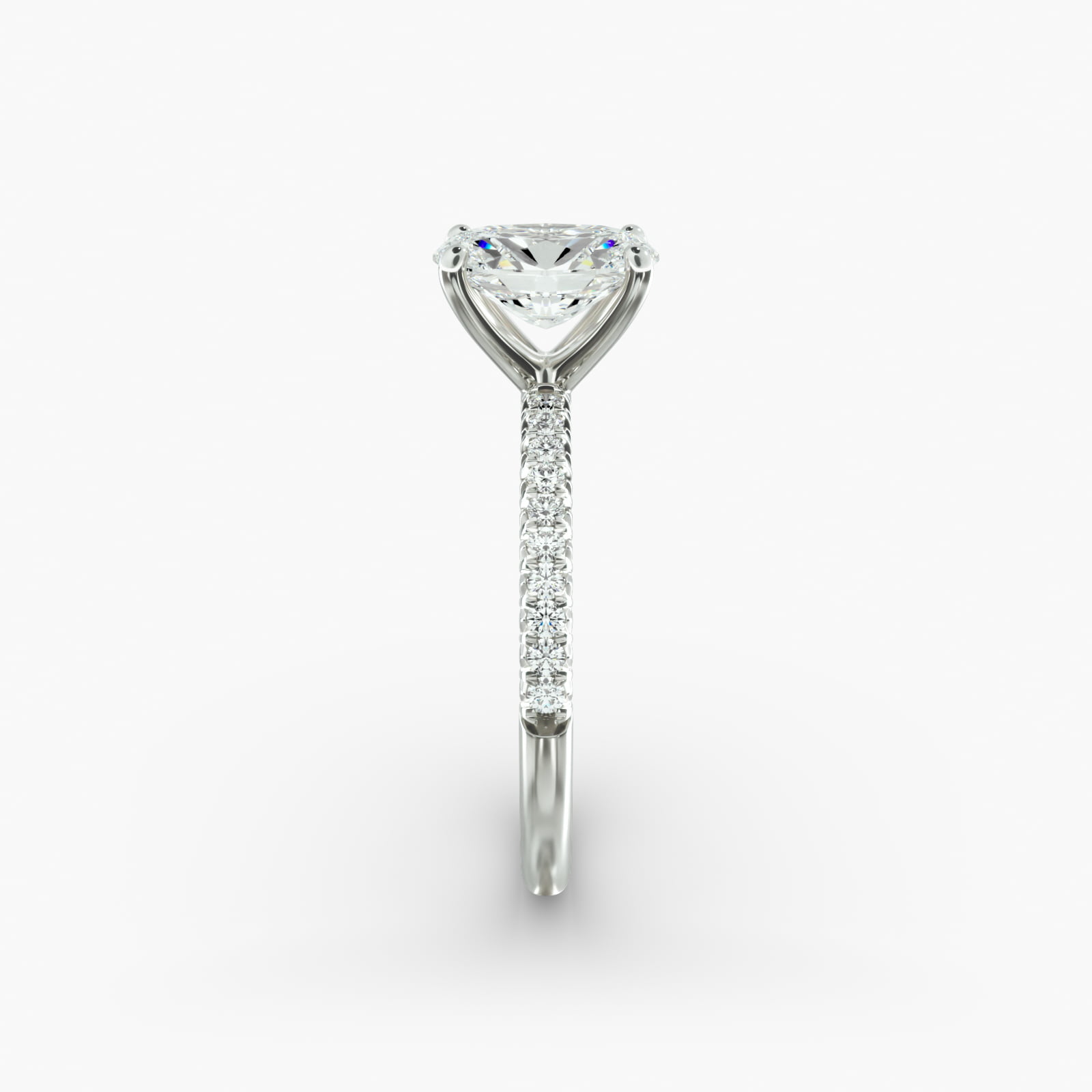 Petite Pavé Diamond Engagement Ring In 18K White Gold