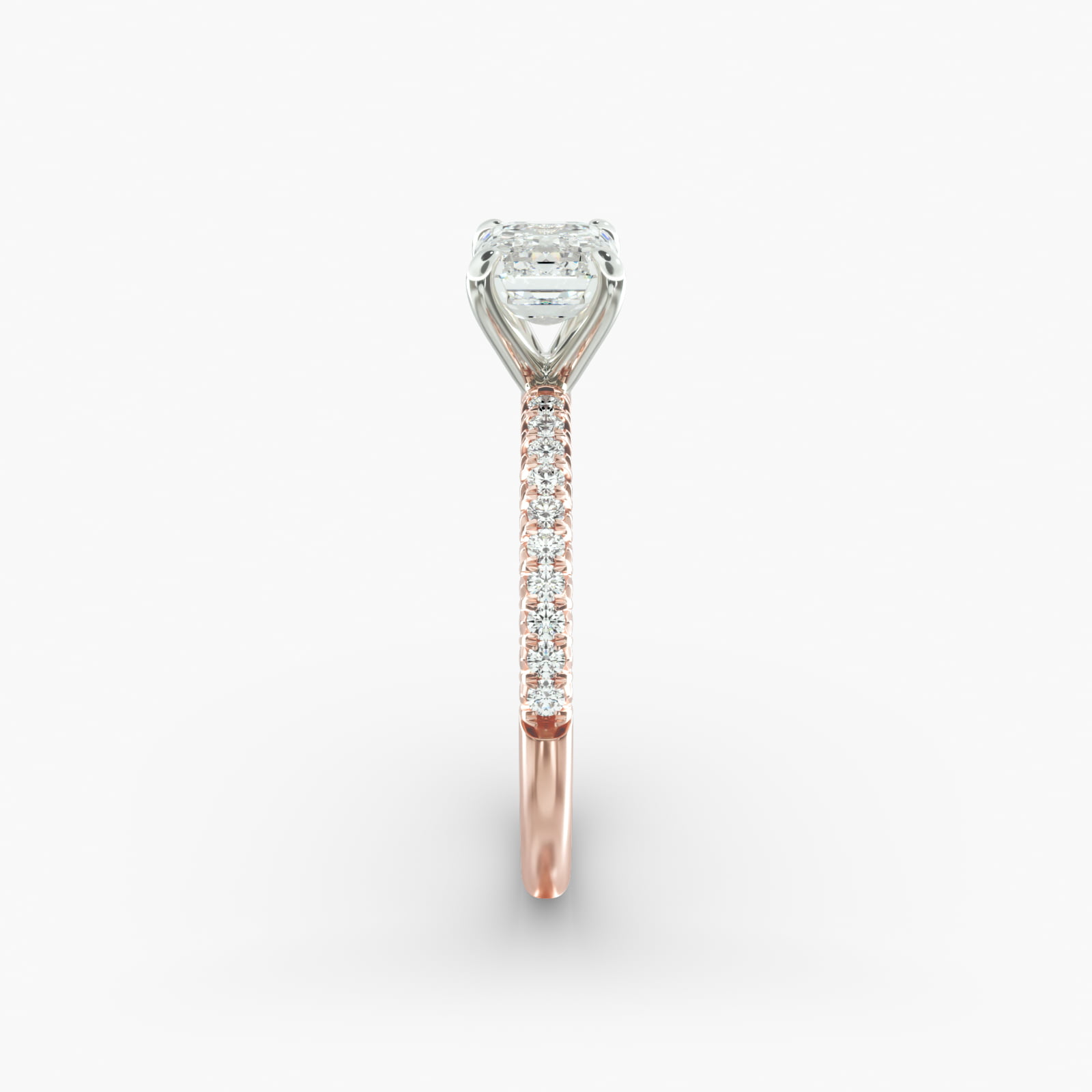 East West Petite Pavé Diamond Engagement Ring In 14K Rose Gold