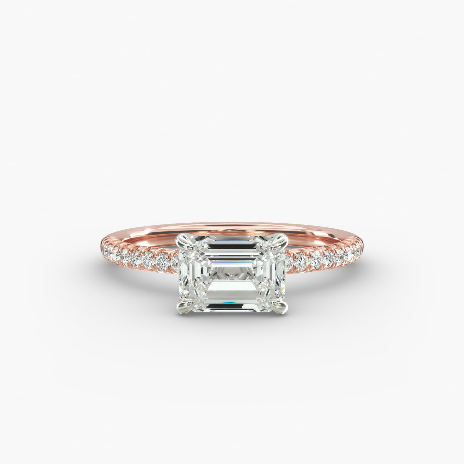 East West Petite Pavé Diamond Engagement Ring In 14K Rose Gold