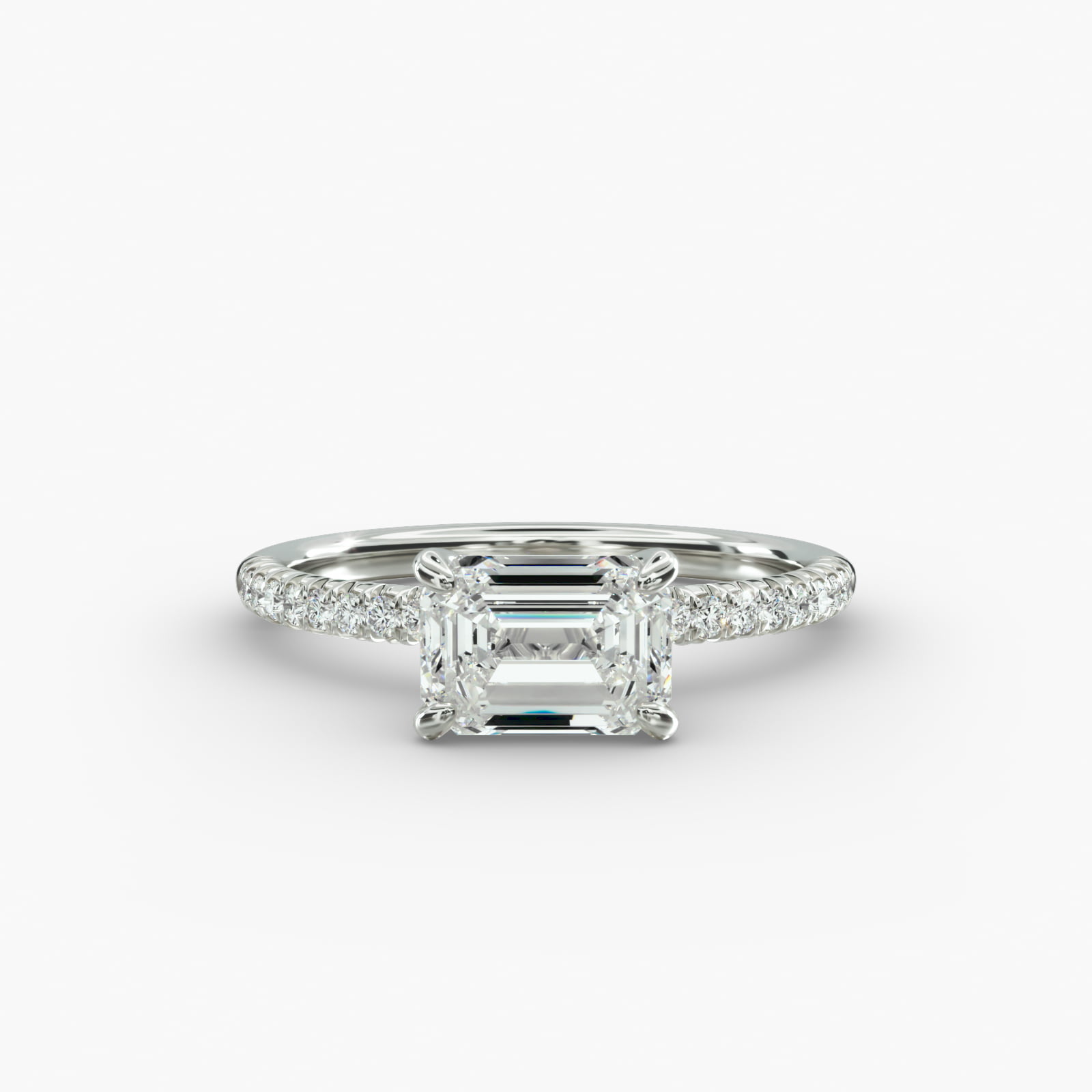 East West Petite Pavé Diamond Engagement Ring In 14K White Gold