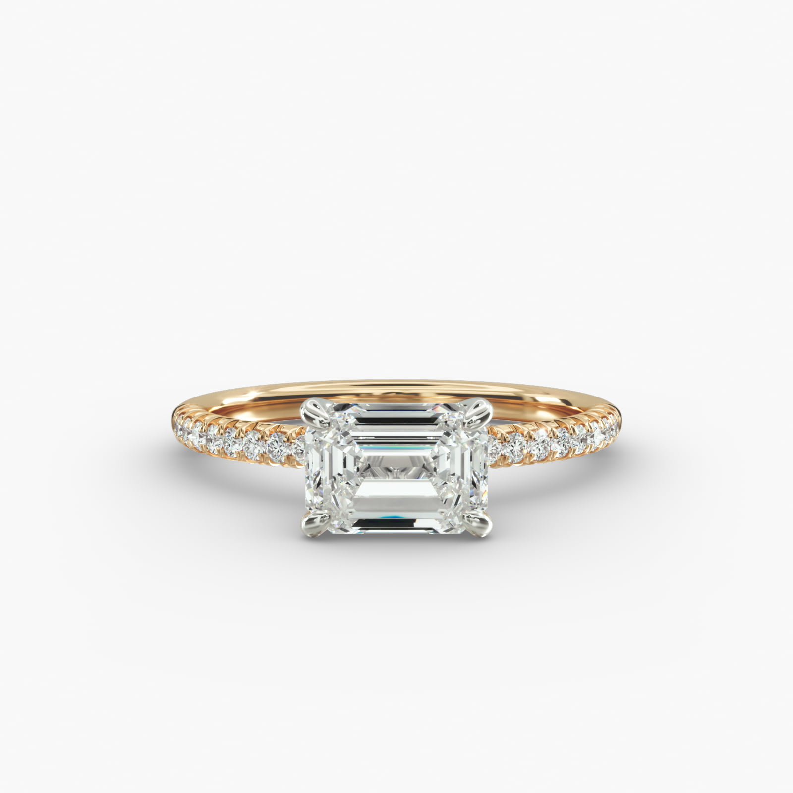 East West Petite Pavé Diamond Engagement Ring In 18K Yellow Gold