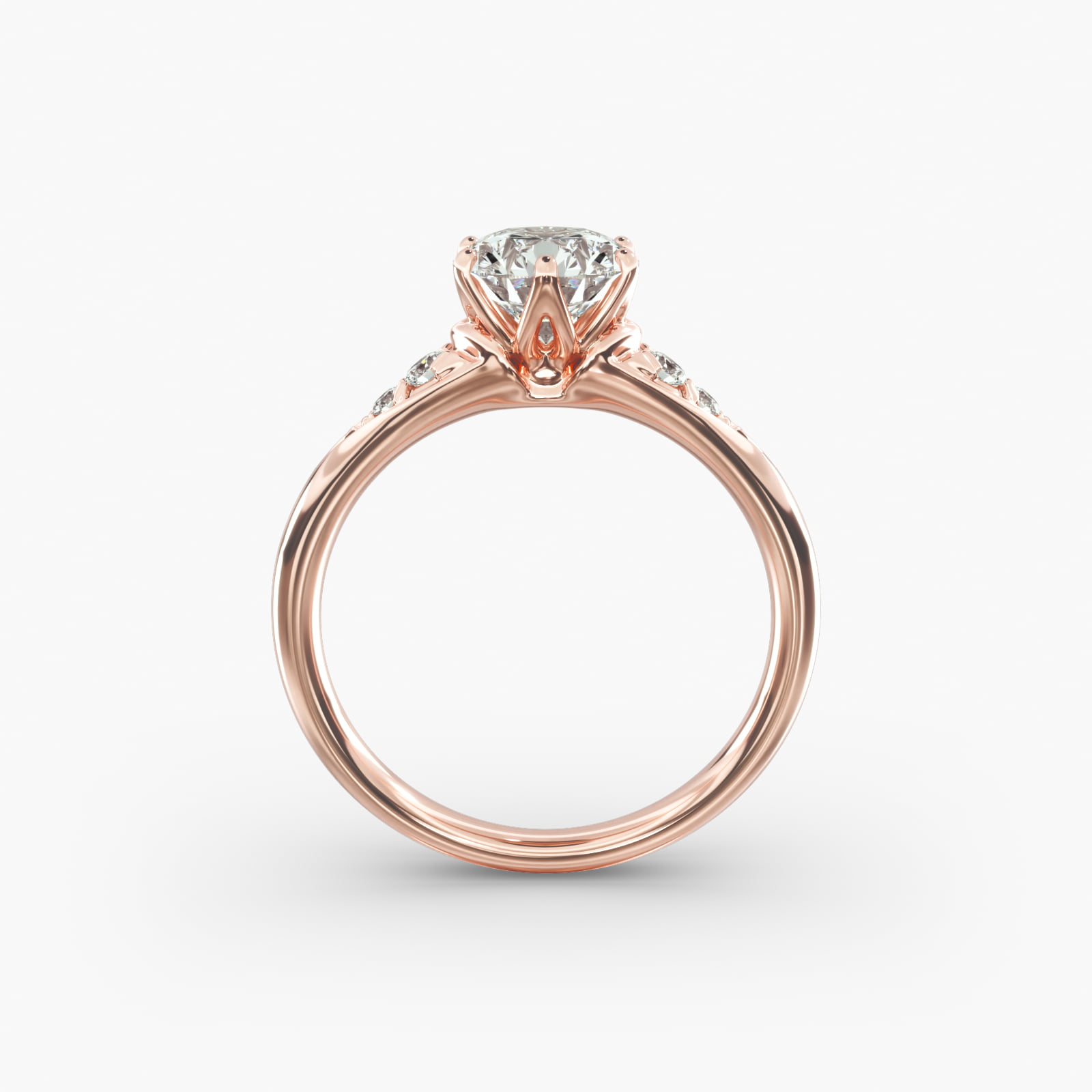 Tapered Pavé Side Stone Diamond Engagement Ring In 14K Rose Gold