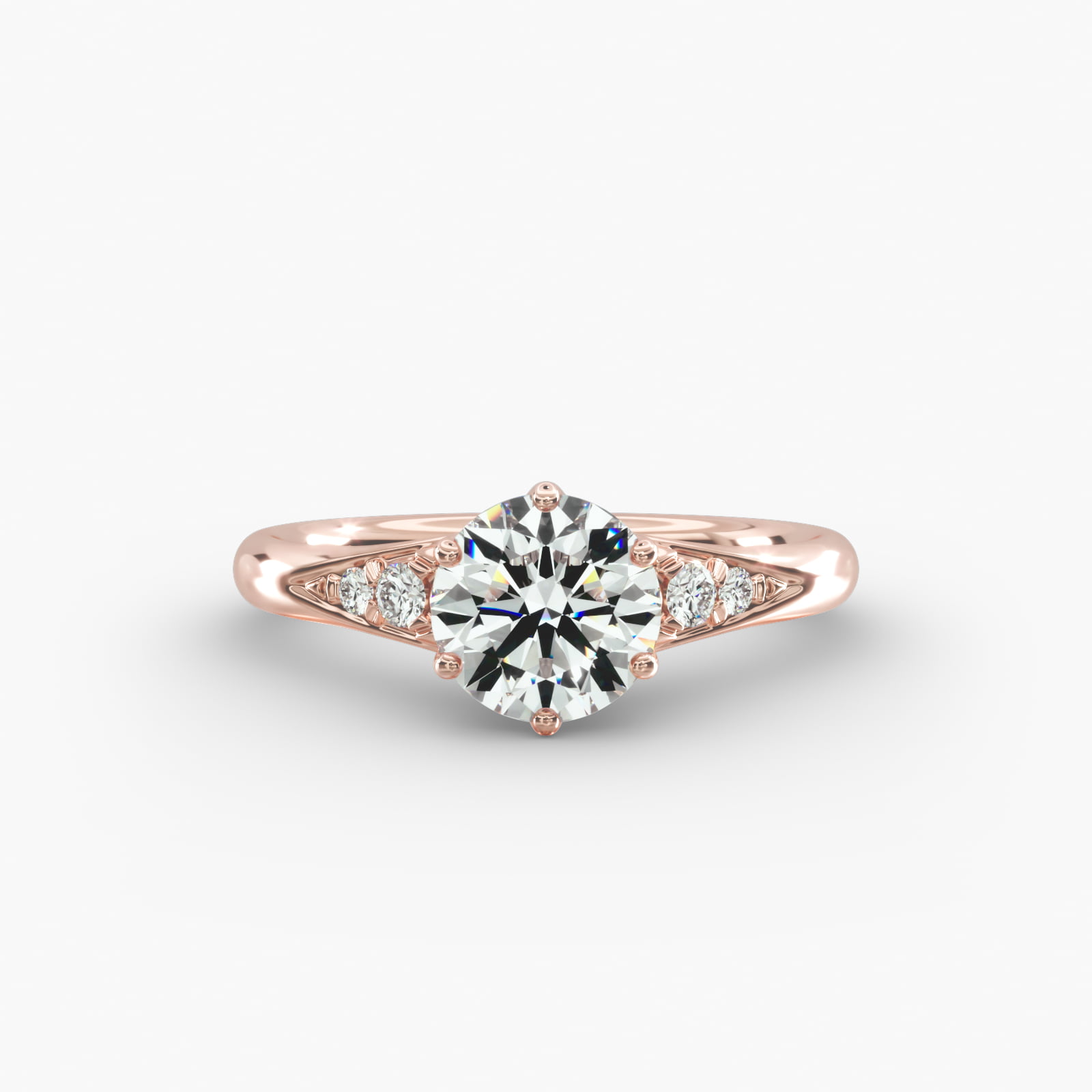Tapered Pavé Side Stone Diamond Engagement Ring In 14K Rose Gold