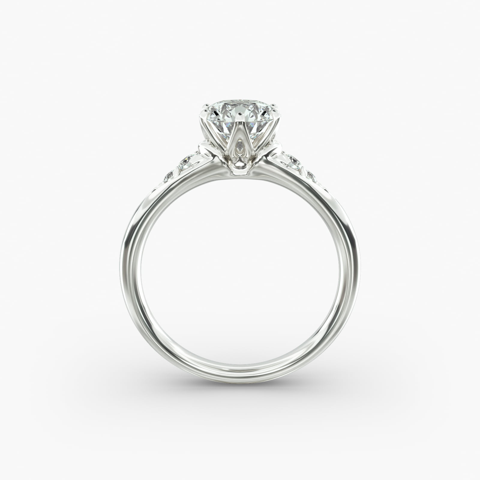 Tapered Pavé Side Stone Diamond Engagement Ring In 14K White Gold