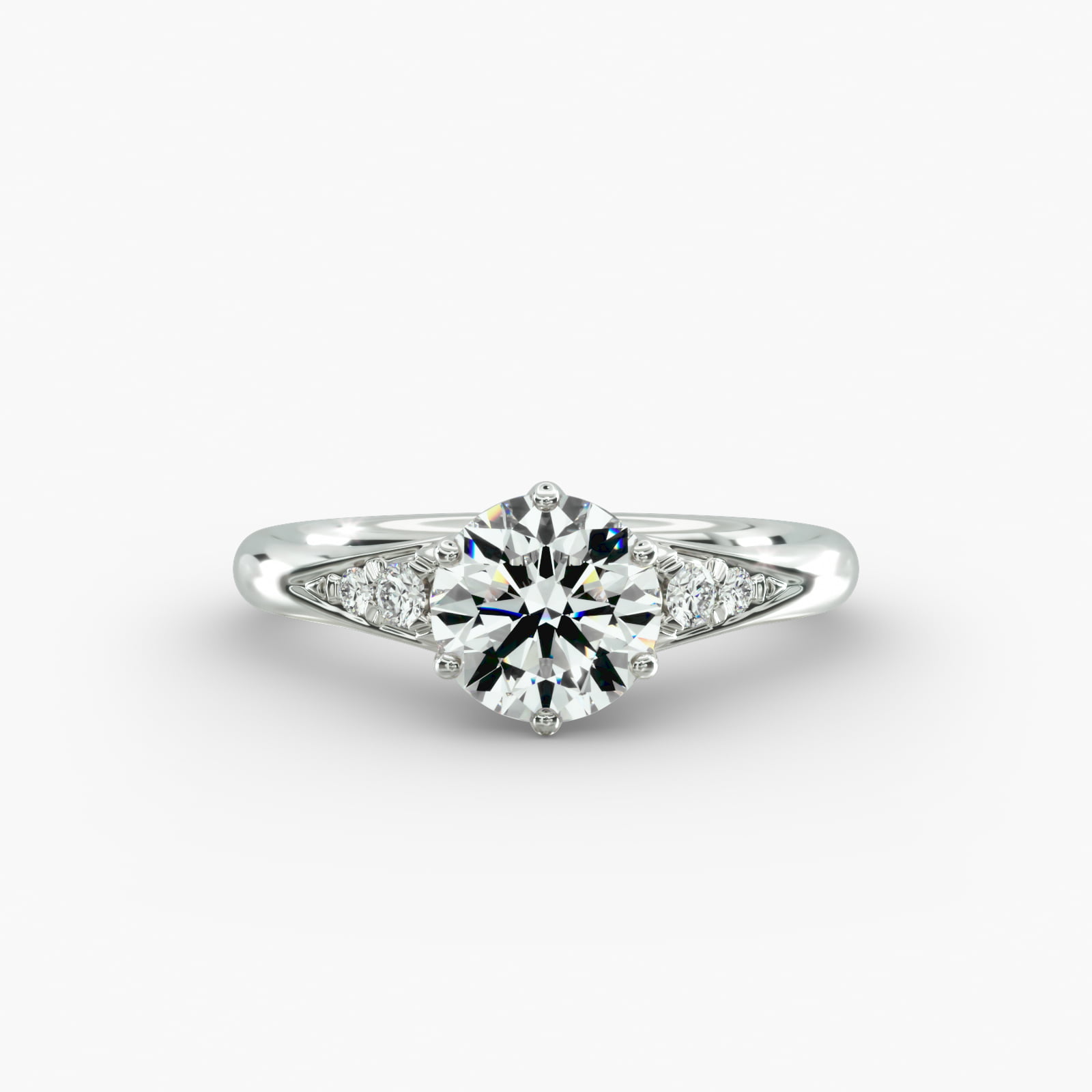 Tapered Pavé Side Stone Diamond Engagement Ring In 14K White Gold