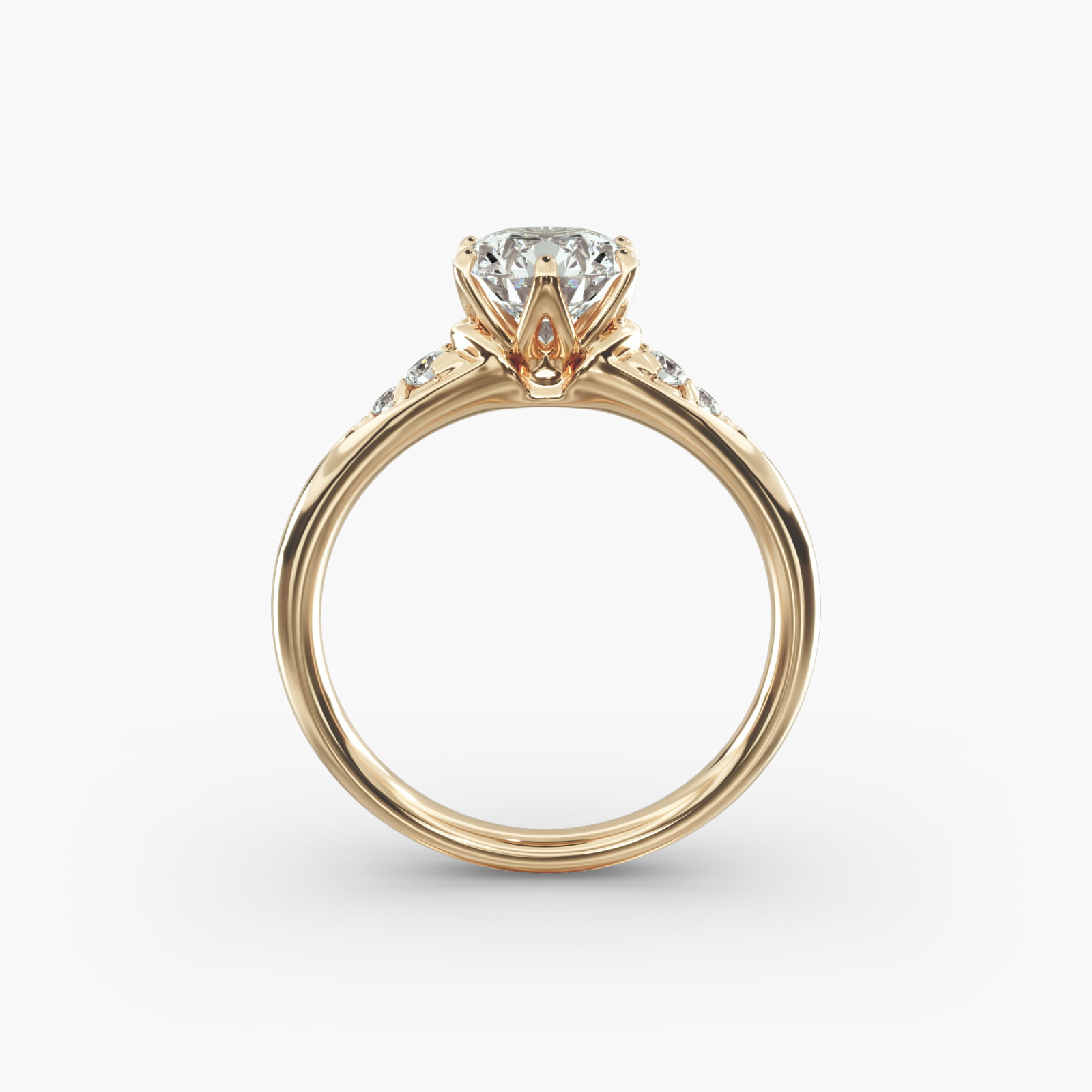 Tapered Pavé Side Stone Diamond Engagement Ring In 18K Yellow Gold