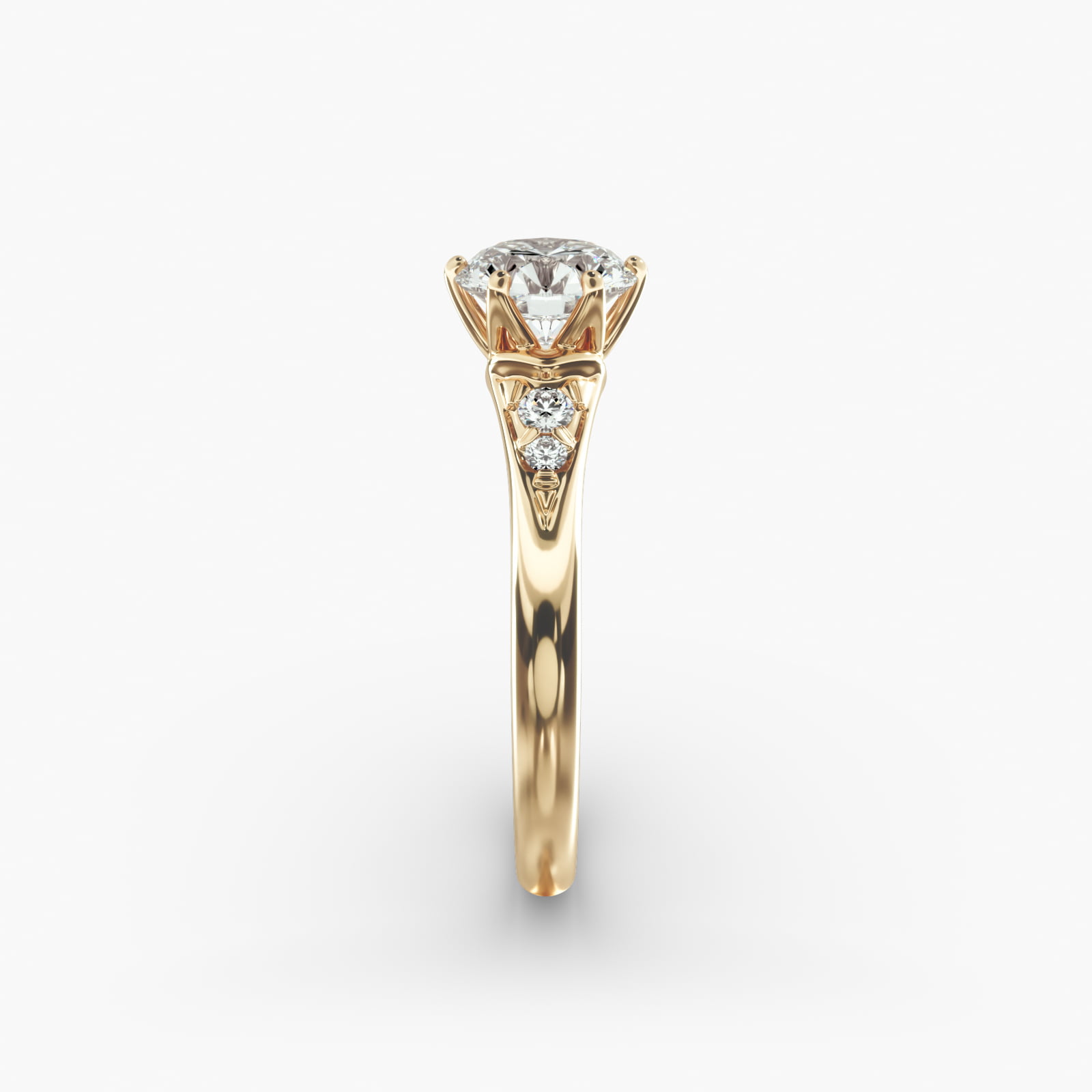 Tapered Pavé Side Stone Diamond Engagement Ring In 18K Yellow Gold