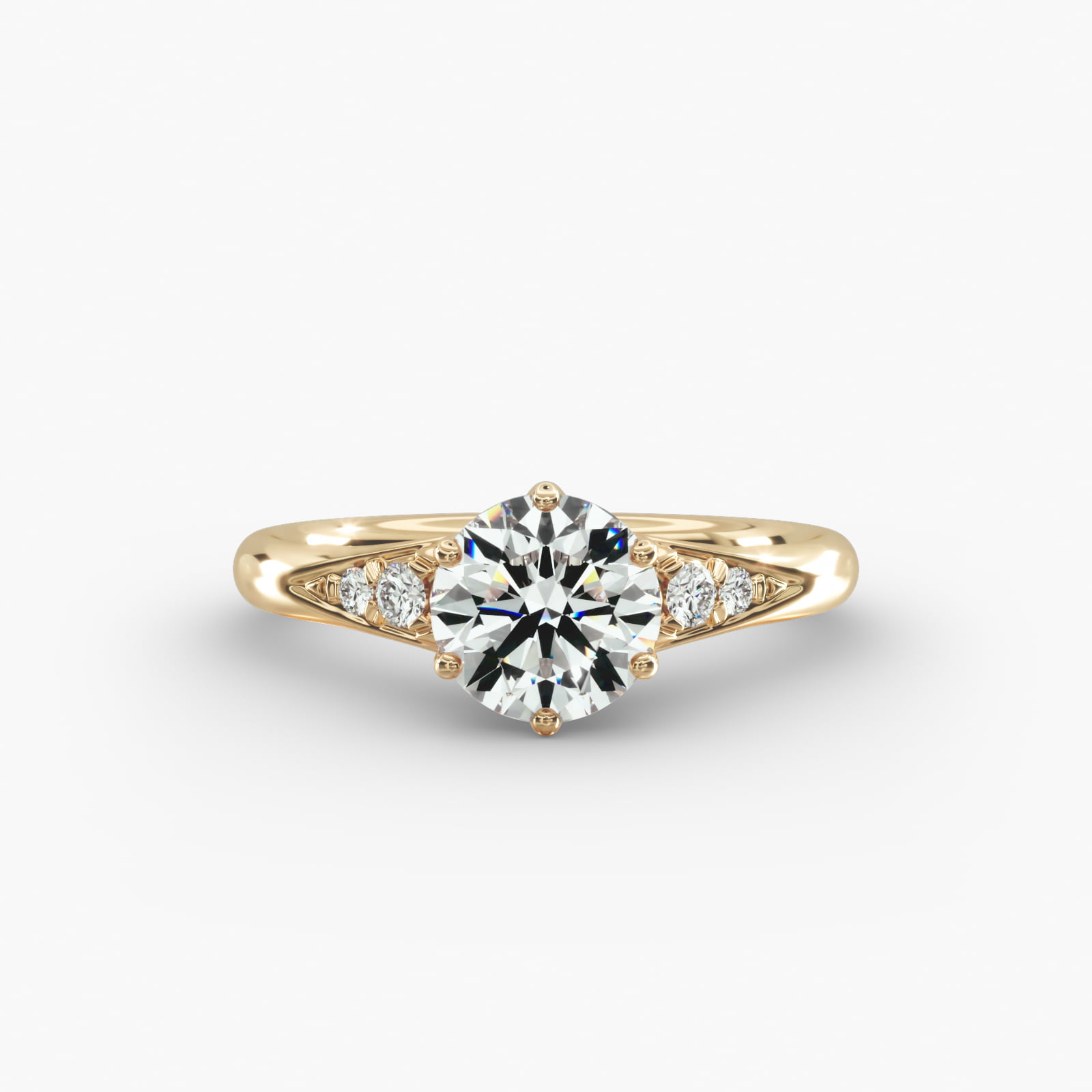 Tapered Pavé Side Stone Diamond Engagement Ring In 18K Yellow Gold