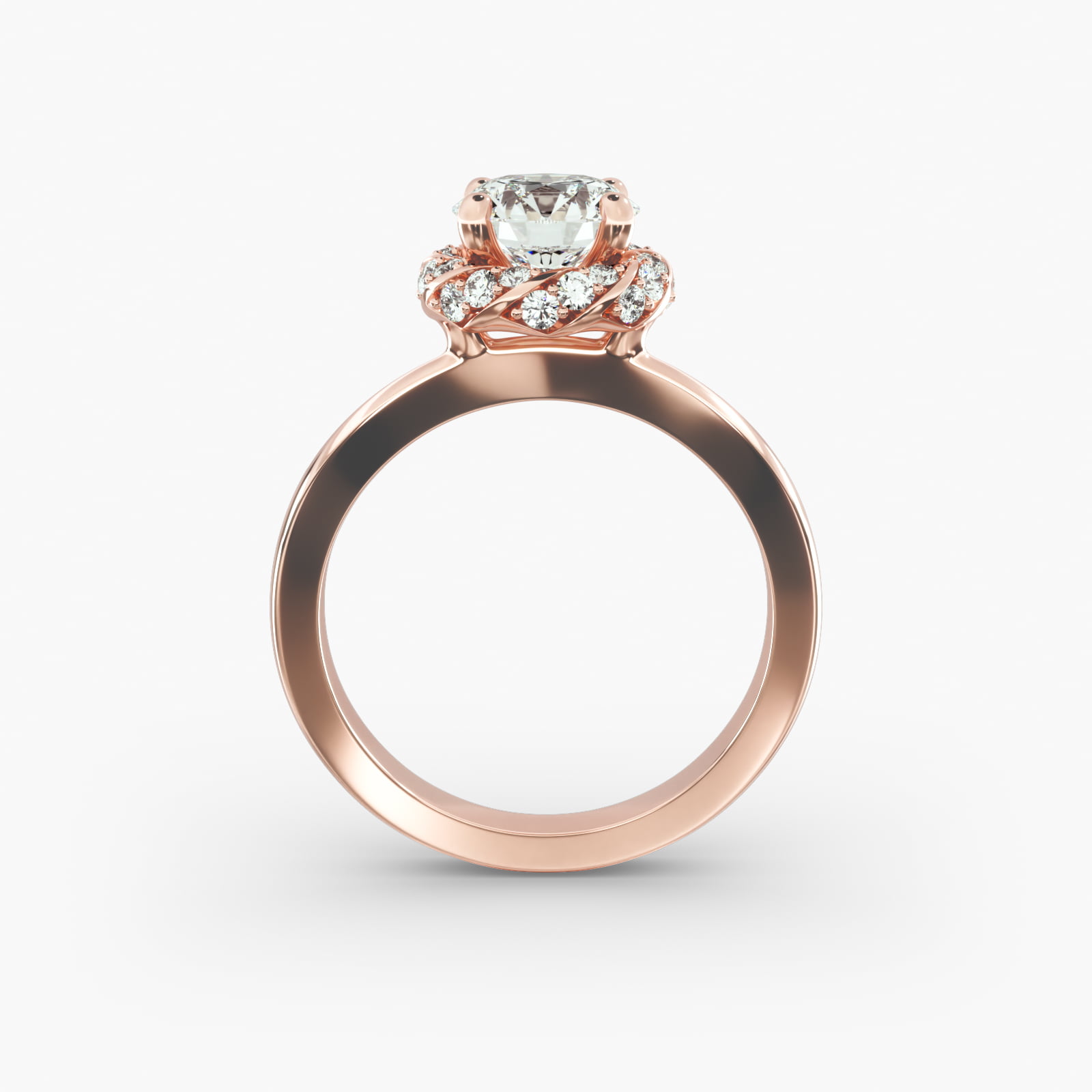 Classic Twisted Pavé Diamond Halo Engagement Ring In 14K Rose Gold