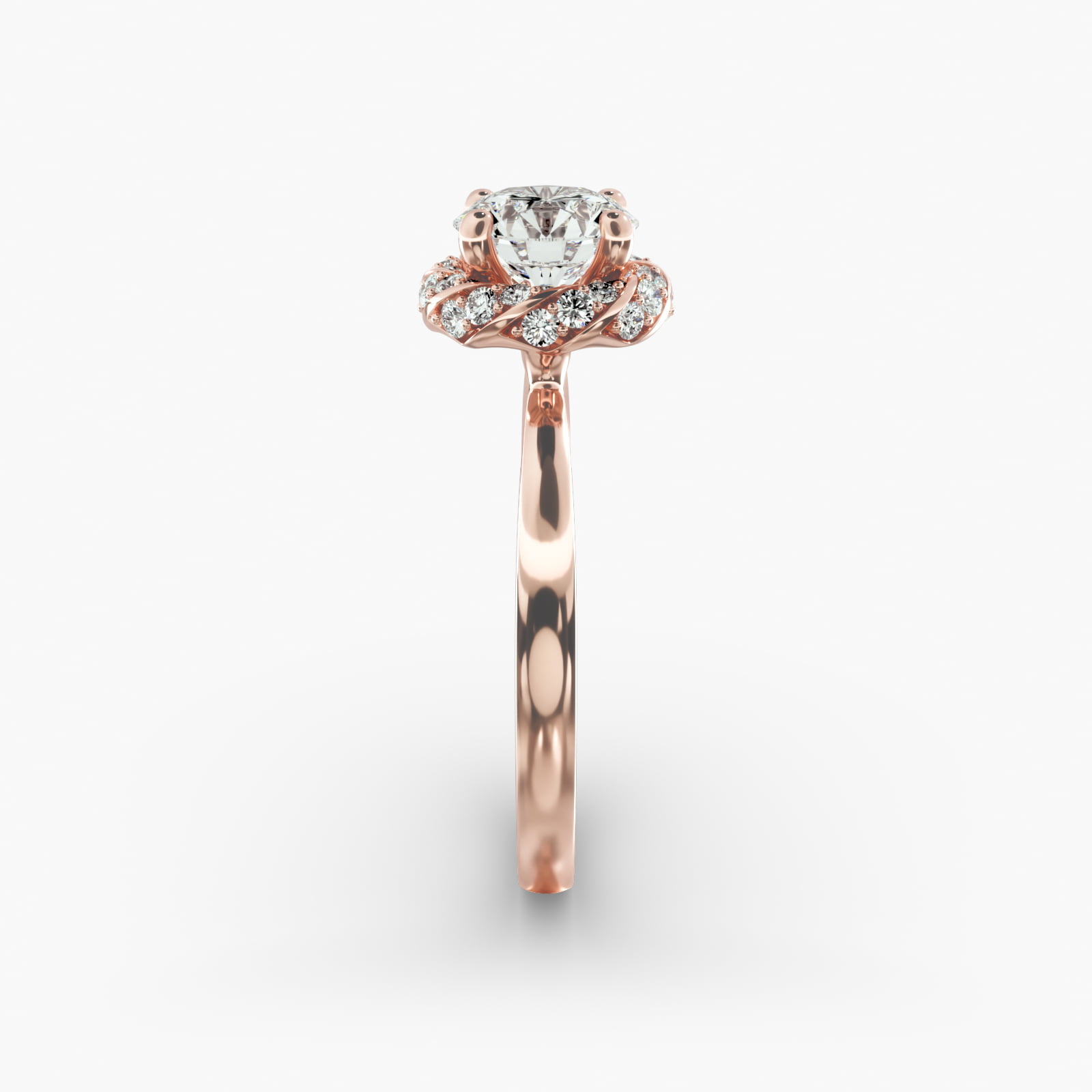 Classic Twisted Pavé Diamond Halo Engagement Ring In 14K Rose Gold