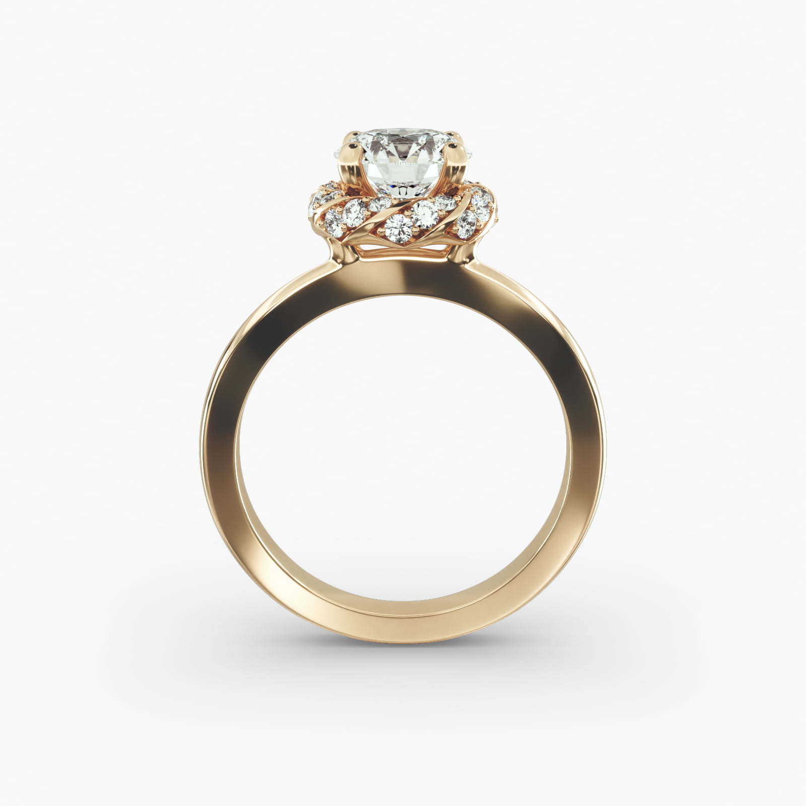 Classic Twisted Pavé Diamond Halo Engagement Ring In 14K Yellow Gold