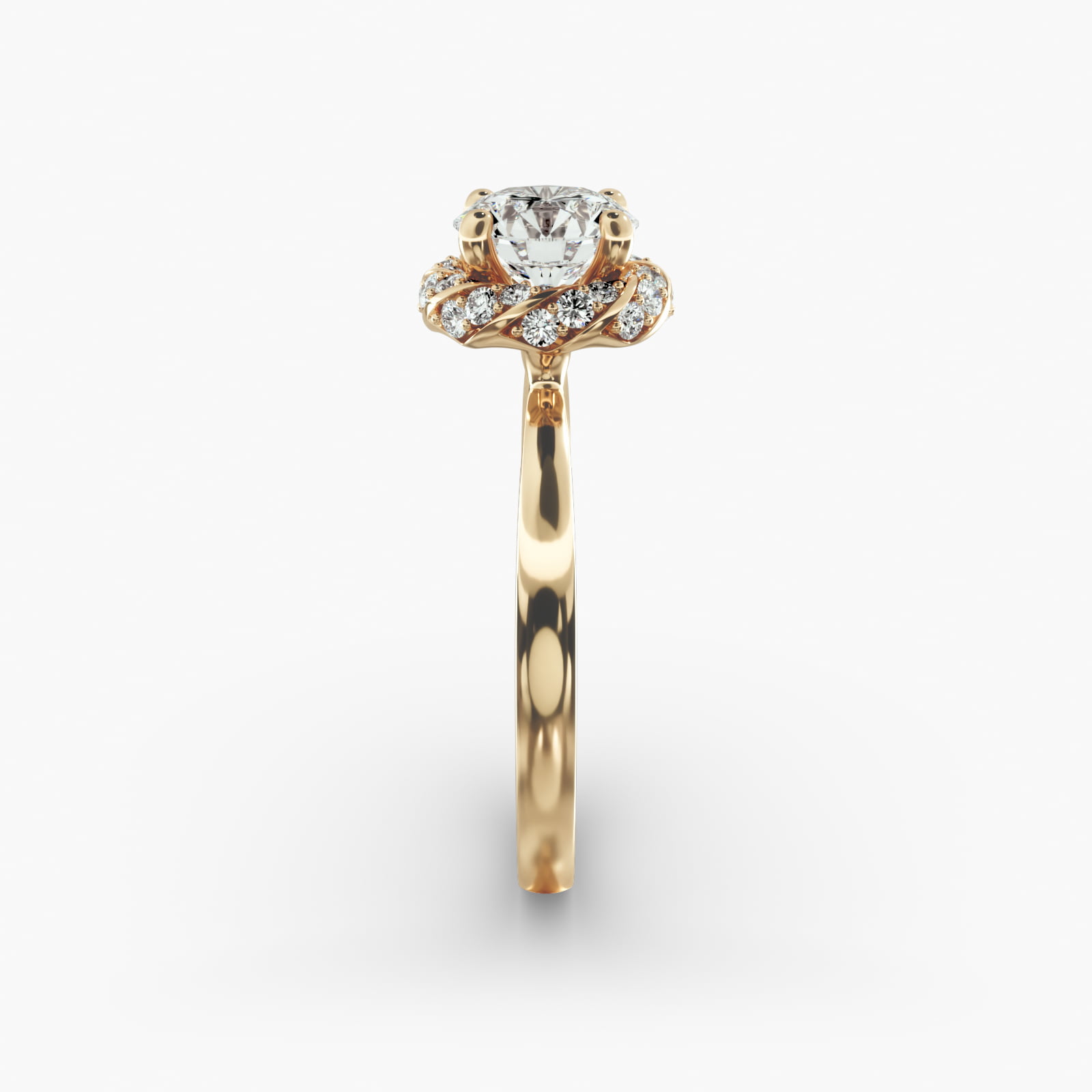 Classic Twisted Pavé Diamond Halo Engagement Ring In 14K Yellow Gold