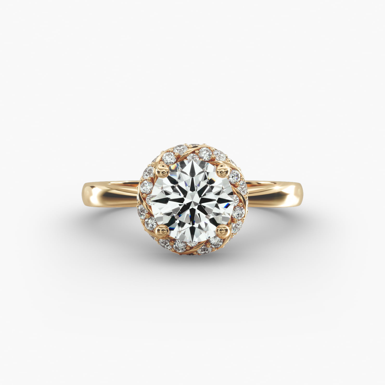 Classic Twisted Pavé Diamond Halo Engagement Ring In 14K Yellow Gold