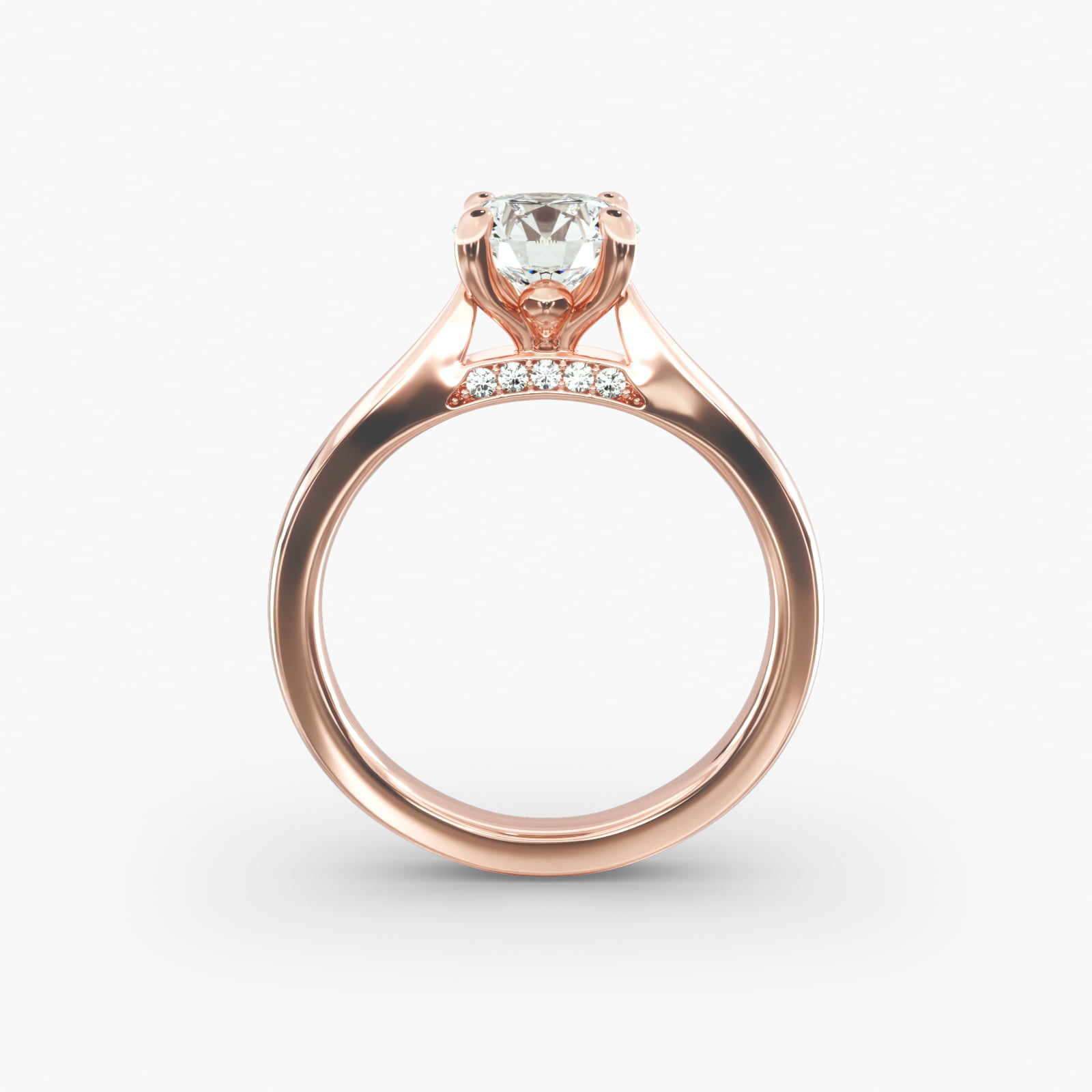 Tapered Solitaire Engagement Ring With Pavé Accent In 14K Rose Gold