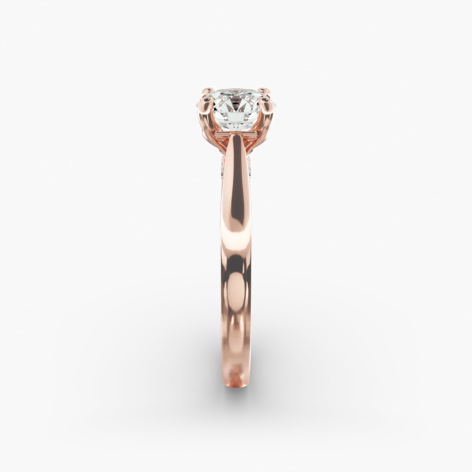 Tapered Solitaire Engagement Ring With Pavé Accent In 14K Rose Gold