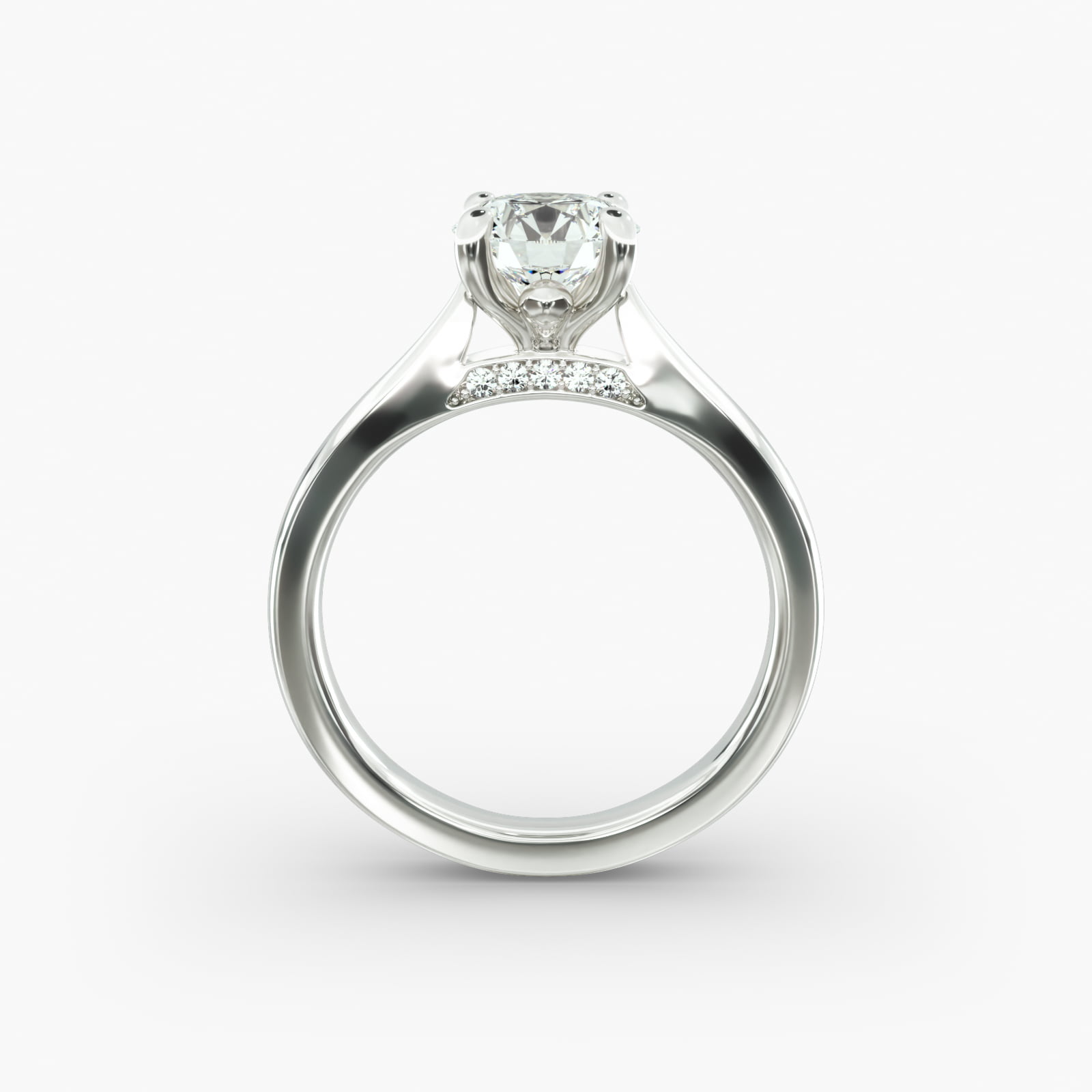 Tapered Solitaire Engagement Ring With Pavé Accent In Platinum