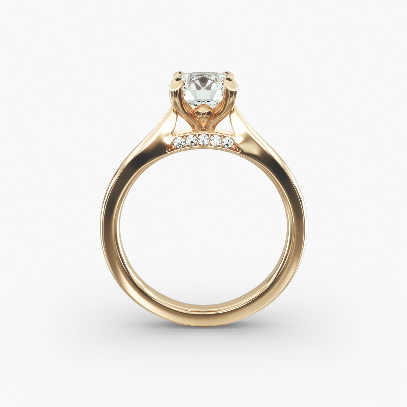 Tapered Solitaire Engagement Ring With Pavé Accent In 18K Yellow Gold