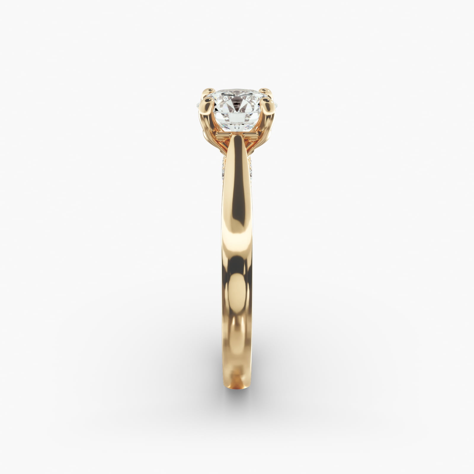 Tapered Solitaire Engagement Ring With Pavé Accent In 18K Yellow Gold