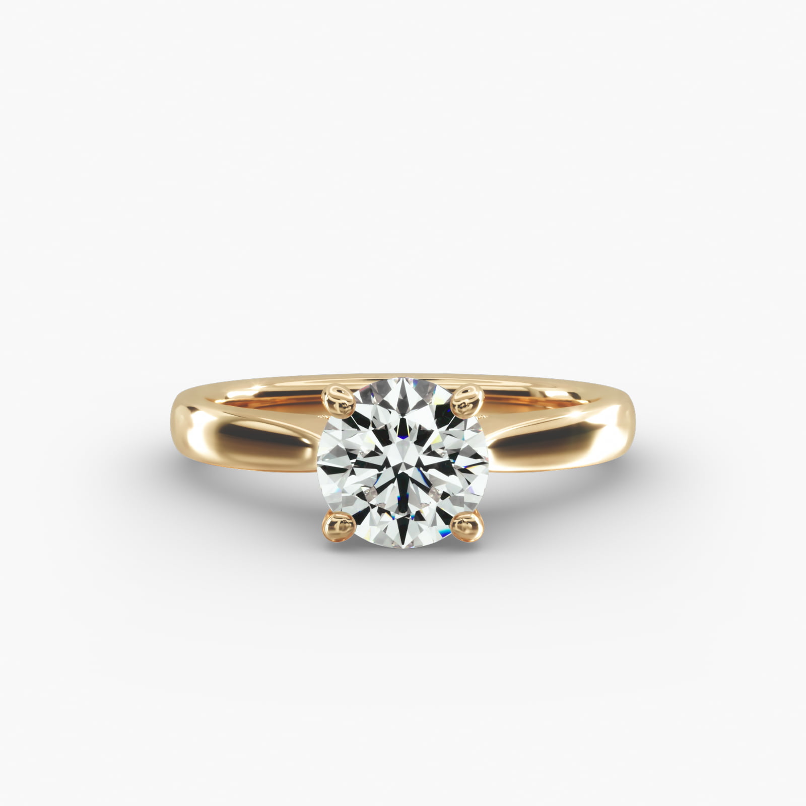 Tapered Solitaire Engagement Ring With Pavé Accent In 18K Yellow Gold