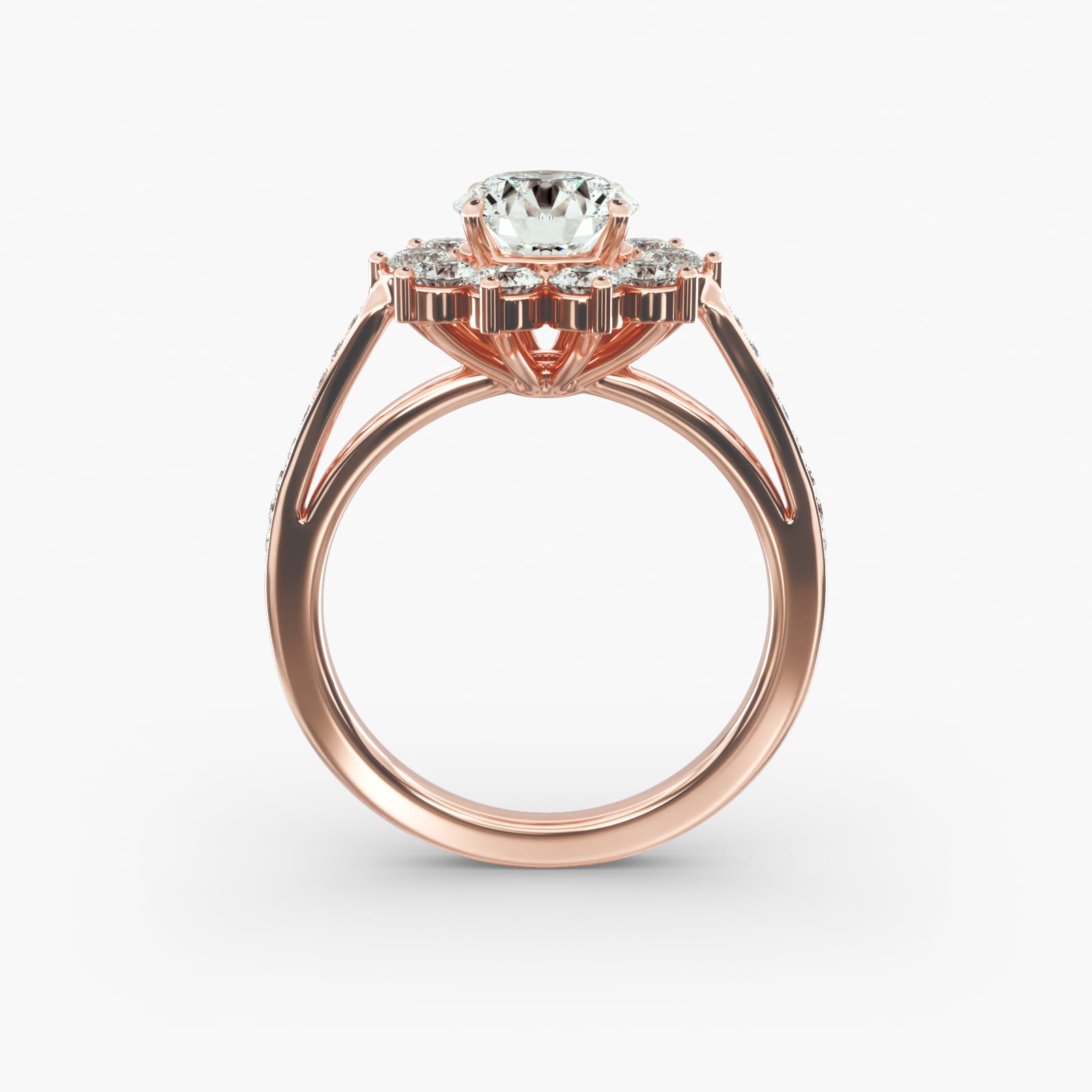 Star Diamond Halo Cathedral Engagement Ring In 14K Rose Gold
