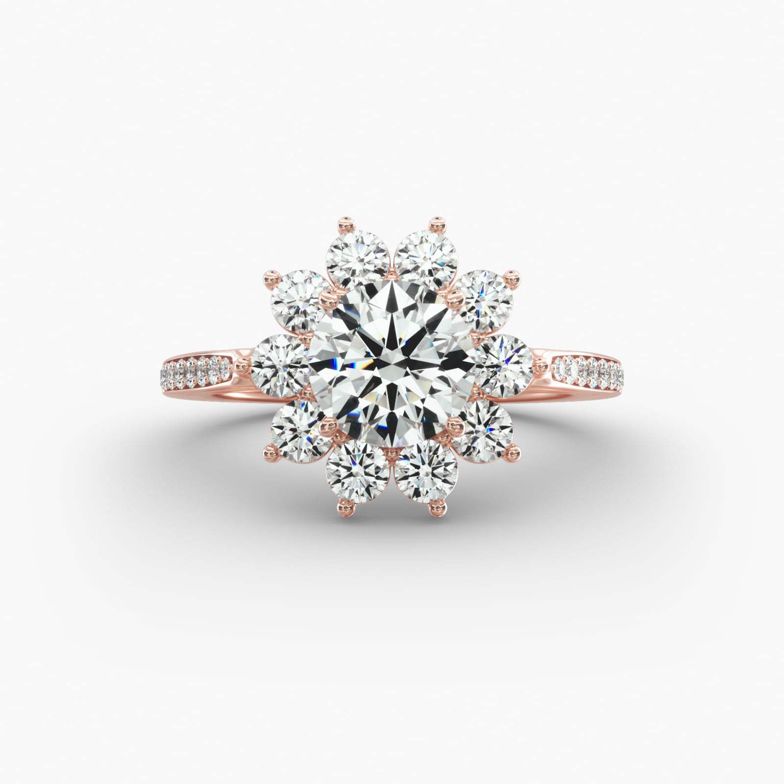 Star Diamond Halo Cathedral Engagement Ring In 14K Rose Gold