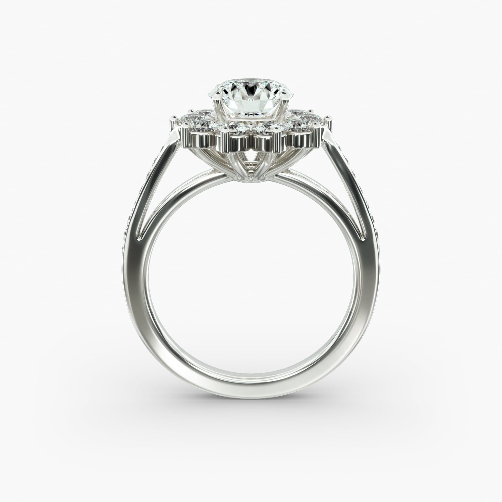 Star Diamond Halo Cathedral Engagement Ring In 14K White Gold