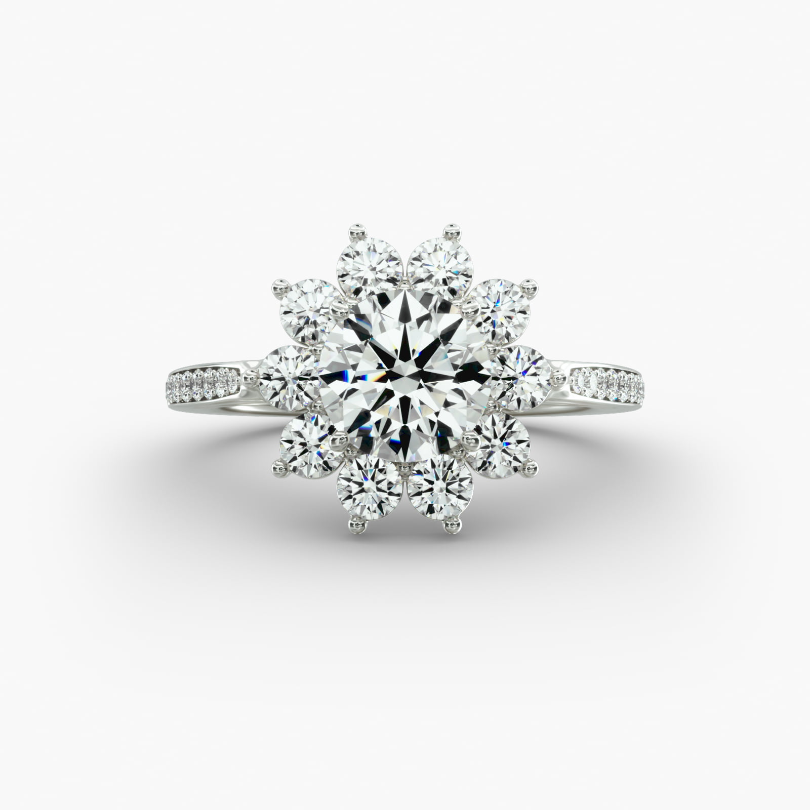 Star Diamond Halo Cathedral Engagement Ring In 14K White Gold