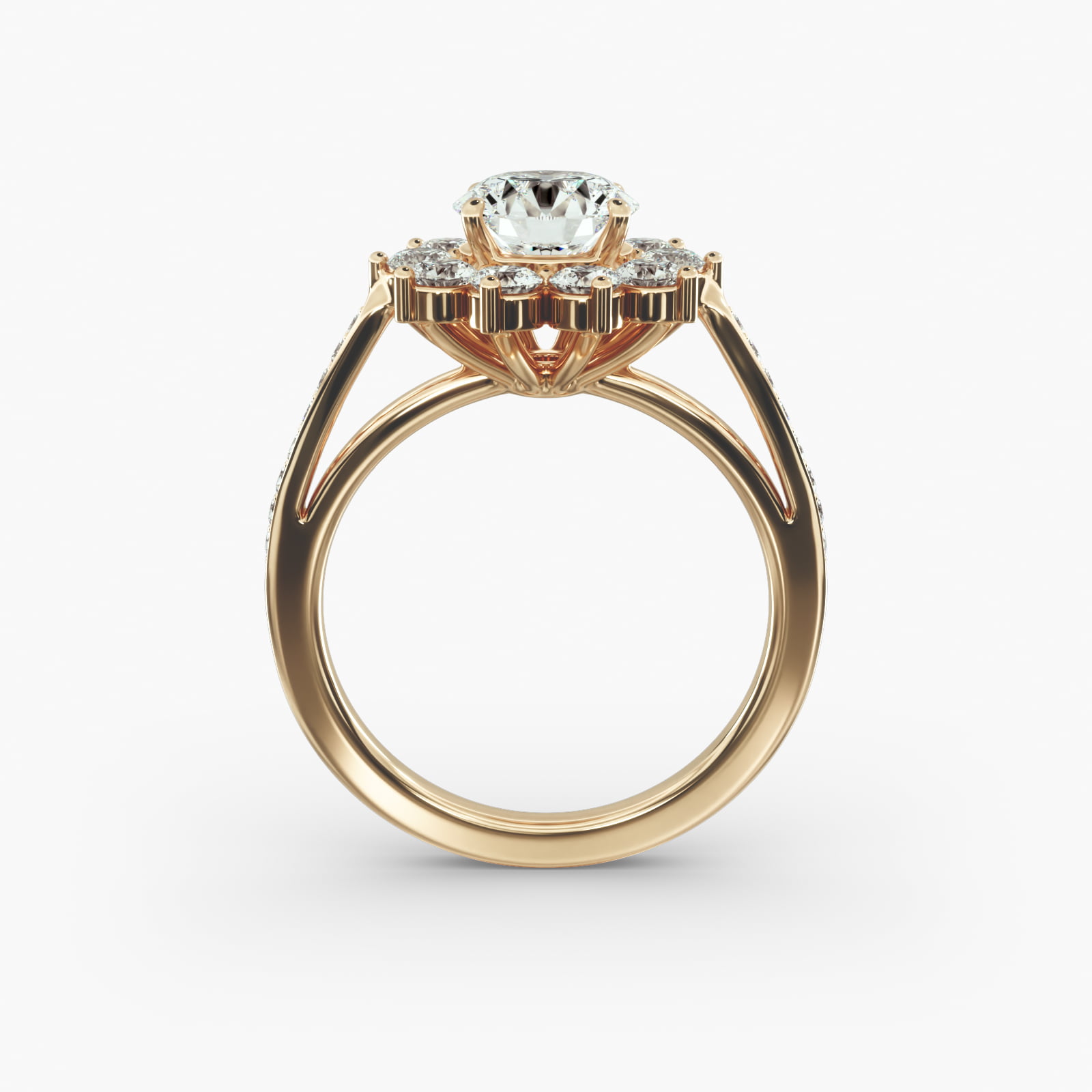 Star Diamond Halo Cathedral Engagement Ring In 14K Yellow Gold