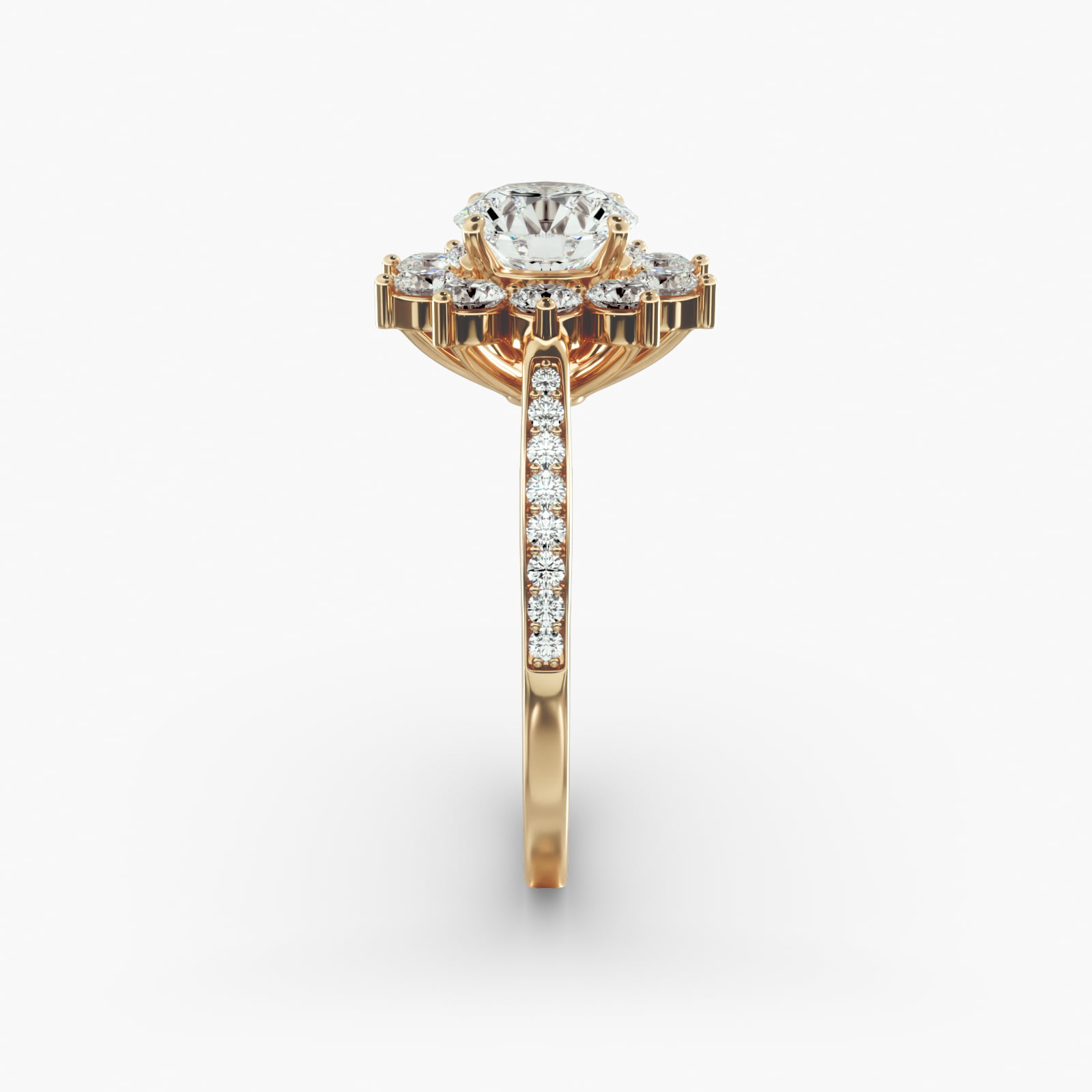 Star Diamond Halo Cathedral Engagement Ring In 14K Yellow Gold
