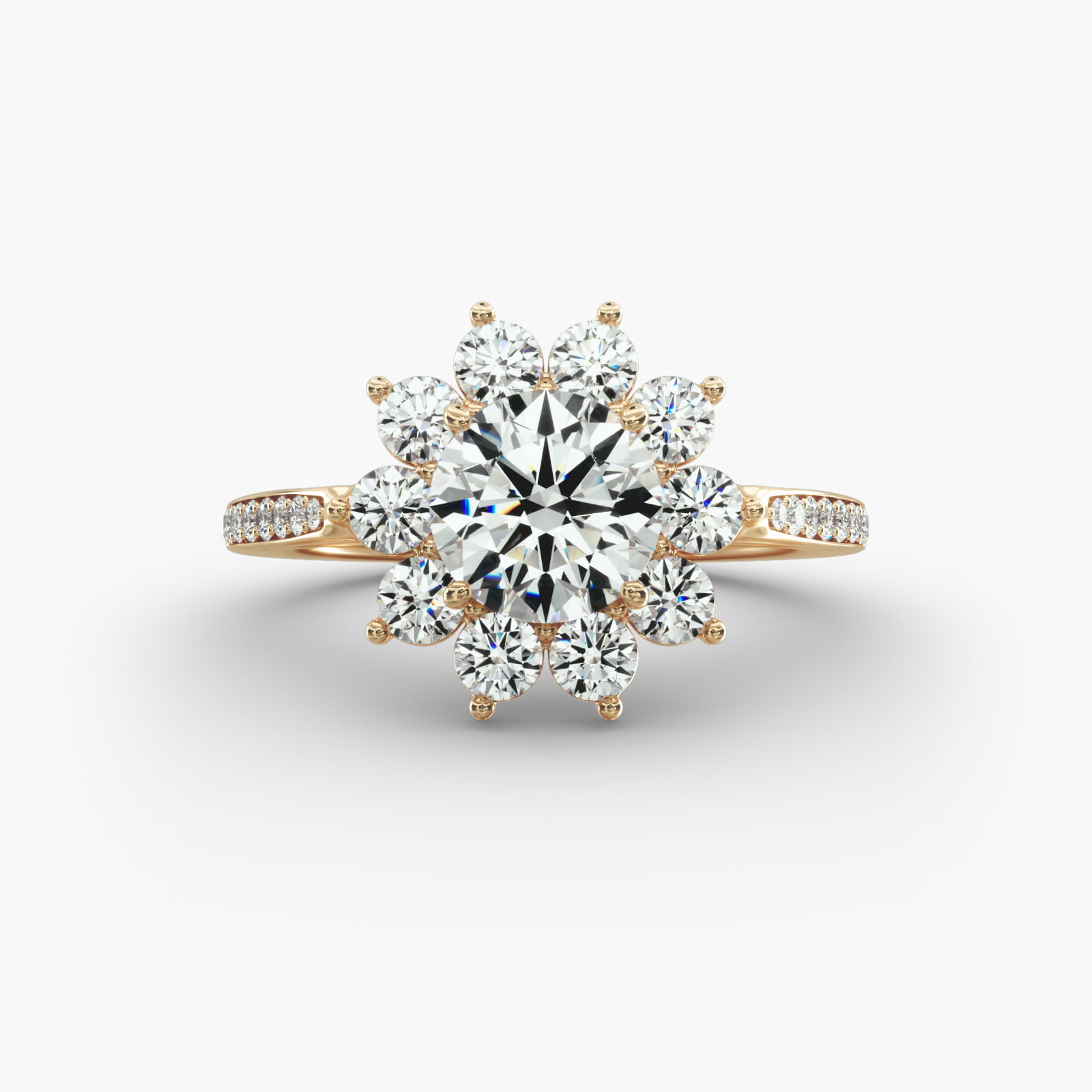 Star Diamond Halo Cathedral Engagement Ring In 14K Yellow Gold
