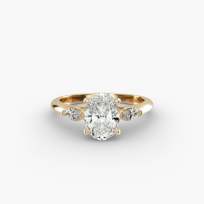 Marquise Cut Lab-Grown Diamond Three Stone Engagement Ring In 14K Yellow Gold