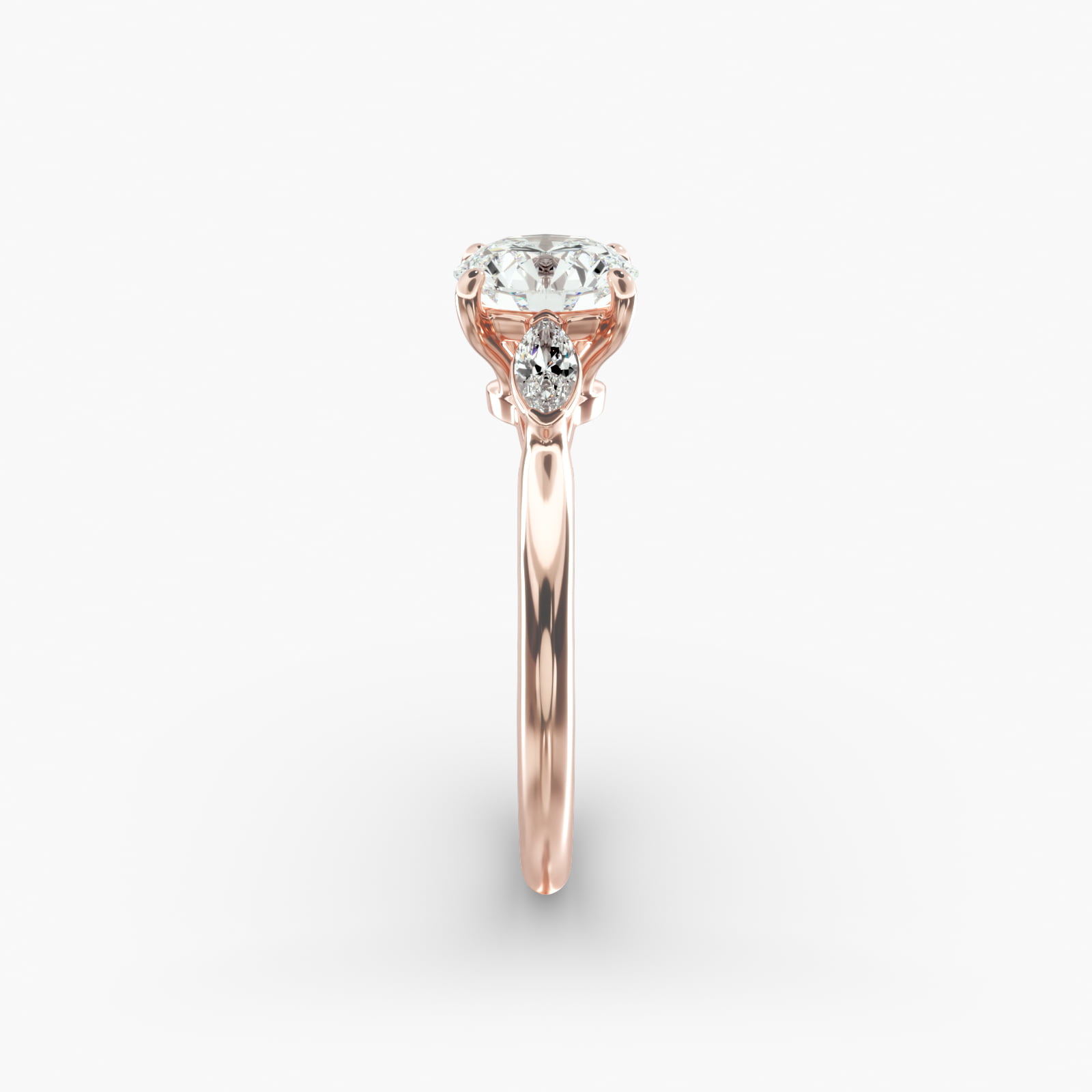 Marquise Cut Lab-Grown Diamond Three Stone Engagement Ring In 14K Rose Gold
