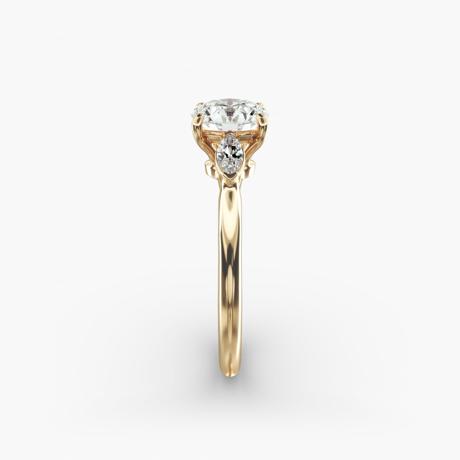 Marquise Cut Lab-Grown Diamond Three Stone Engagement Ring In 14K Yellow Gold